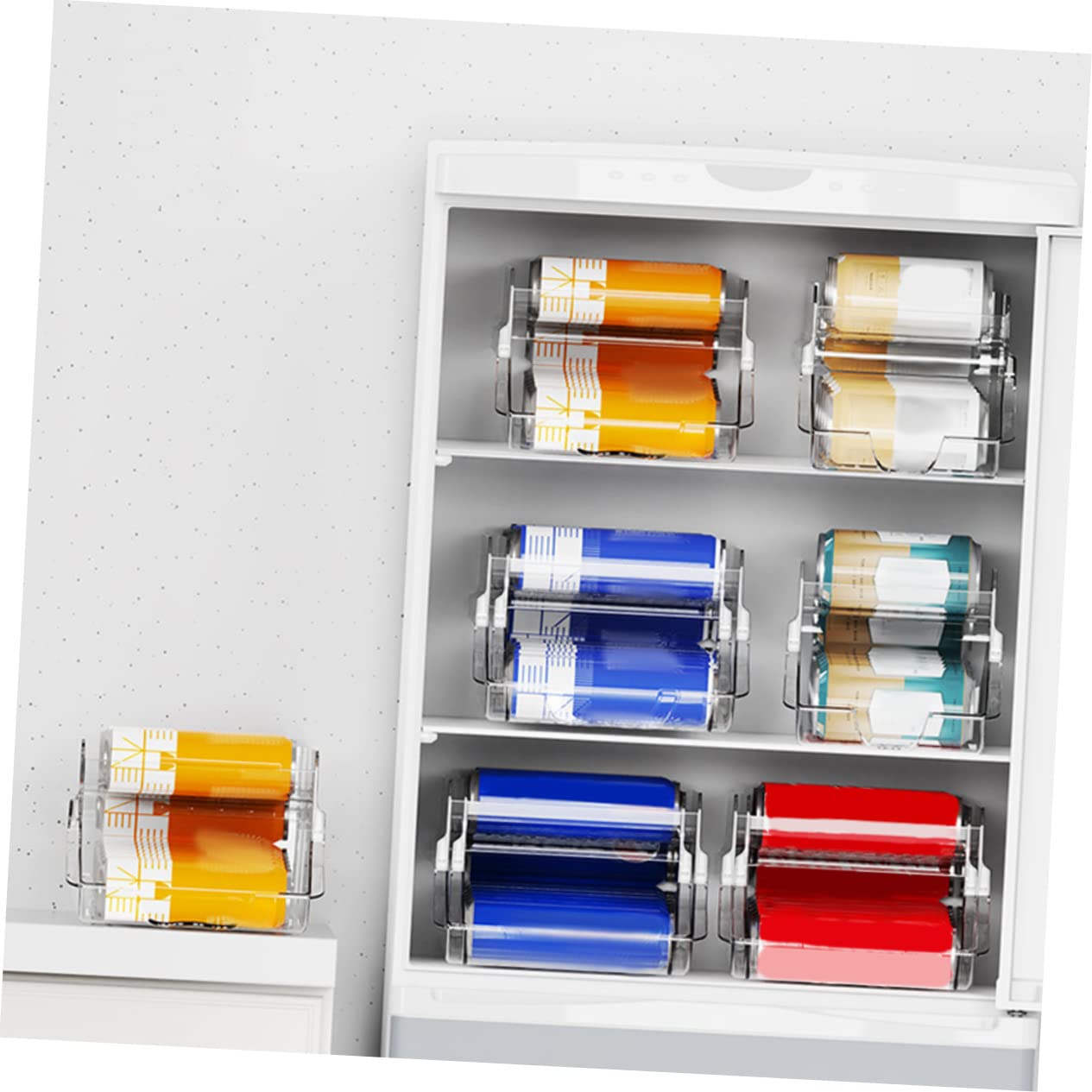 Mobestech Organizador Las Diseño Bebidas de Plástico de Doble para de Capa Soporte Que Conserva Nevera para Latas en Apartamentos y RVs