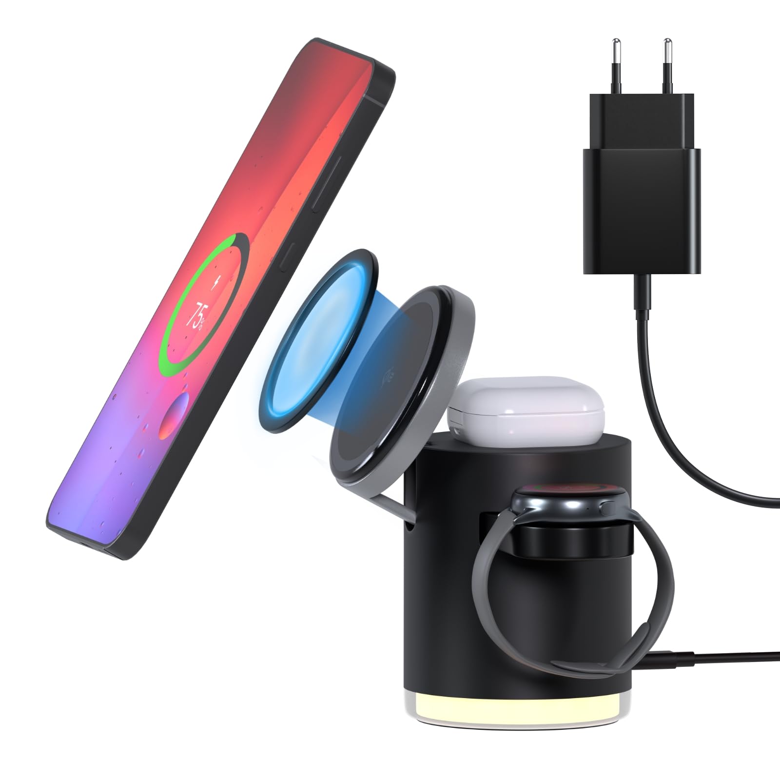 Bezprzewodowa Stacja Ładująca do Samsung firmy MMOBIEL - 4 w 1 Magnetyczna Indukcyjna Stacja Ładująca Certyfikatem Qi2 do Samsung Galaxy S25/S24/S23/S22, Watch 7/6/5, Buds – W Tym 25W Adapter – Czarny
