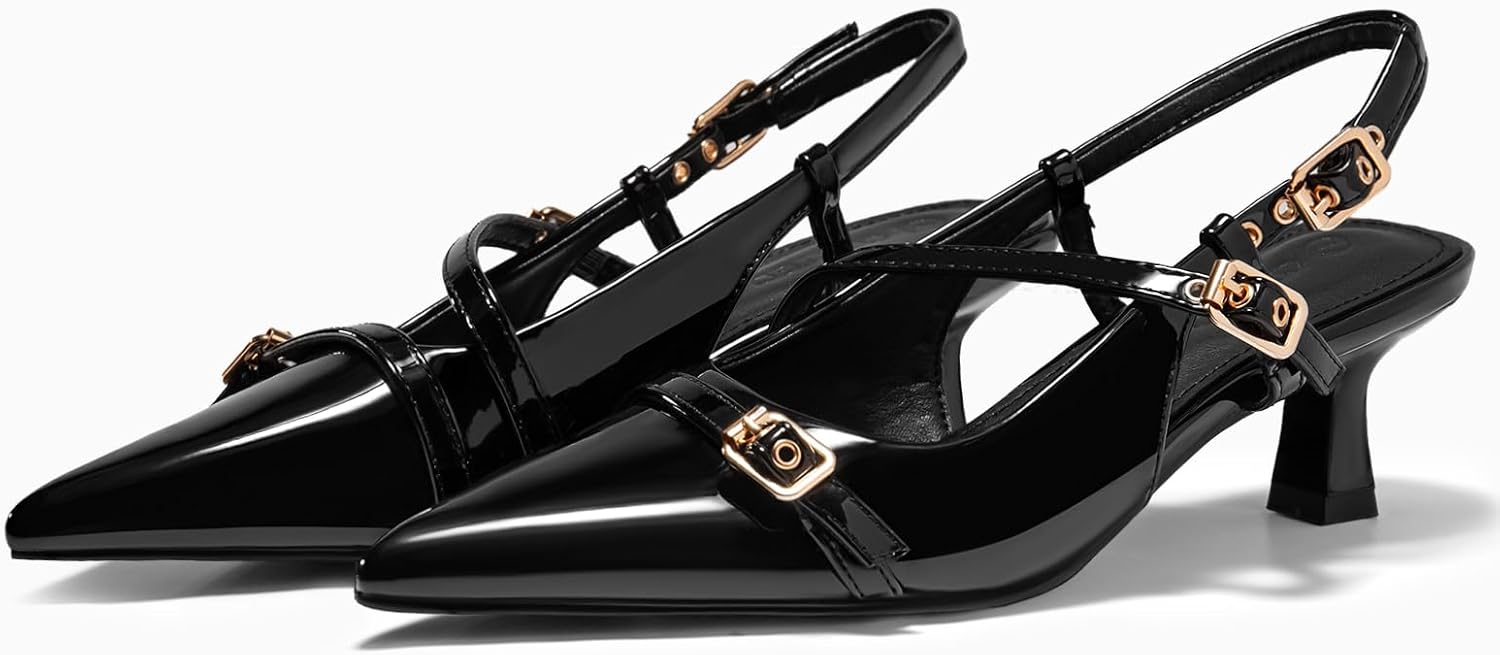 Coutgo Women's Slingback Kitten Heel Pointed Toe Pumps - Image 4