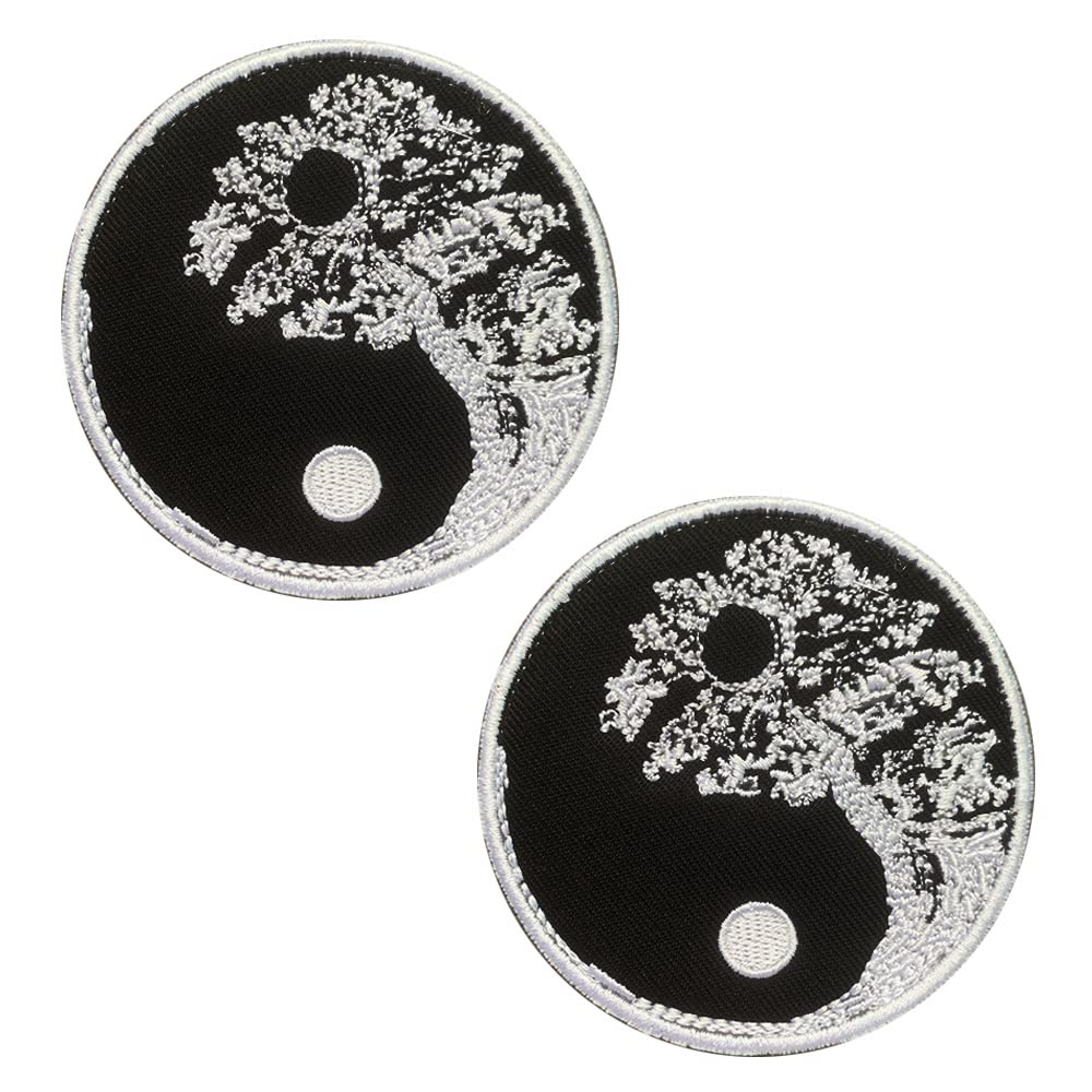 Pack of 2 Buddhist Zen Yin Yang Tree Patches with Velcro Fastening, Tactical Military Moral Appliques Emblem Badge Patch for Backpack Clothing Jackets Jeans Hat Vest Buddhists
