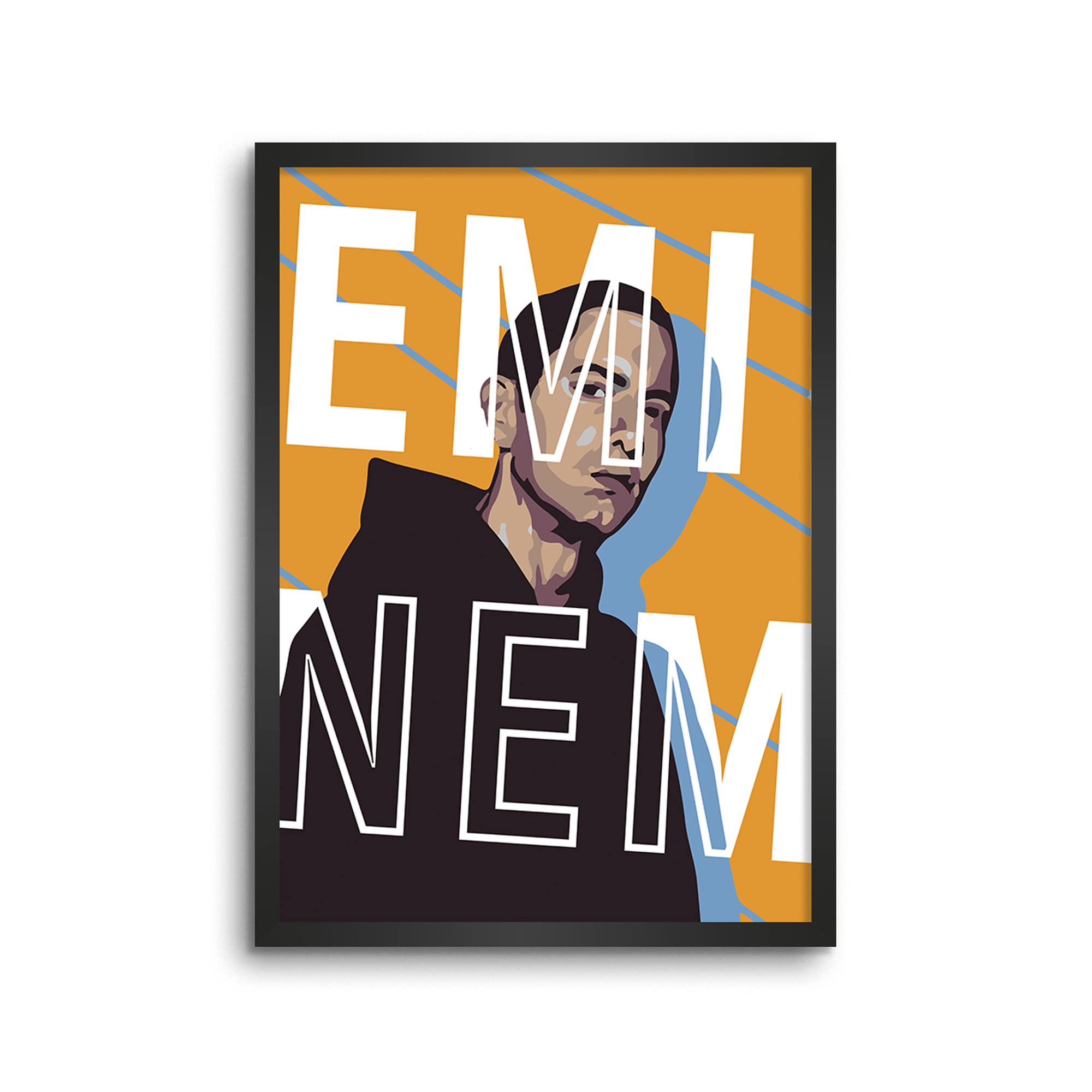 LAMRON Eminem American Rapper Wall Decoration Art Framed Poster, 12 Inch x 18 Inch, Matt Laminated Poster with 0.5 Inch Black Wooden Frame