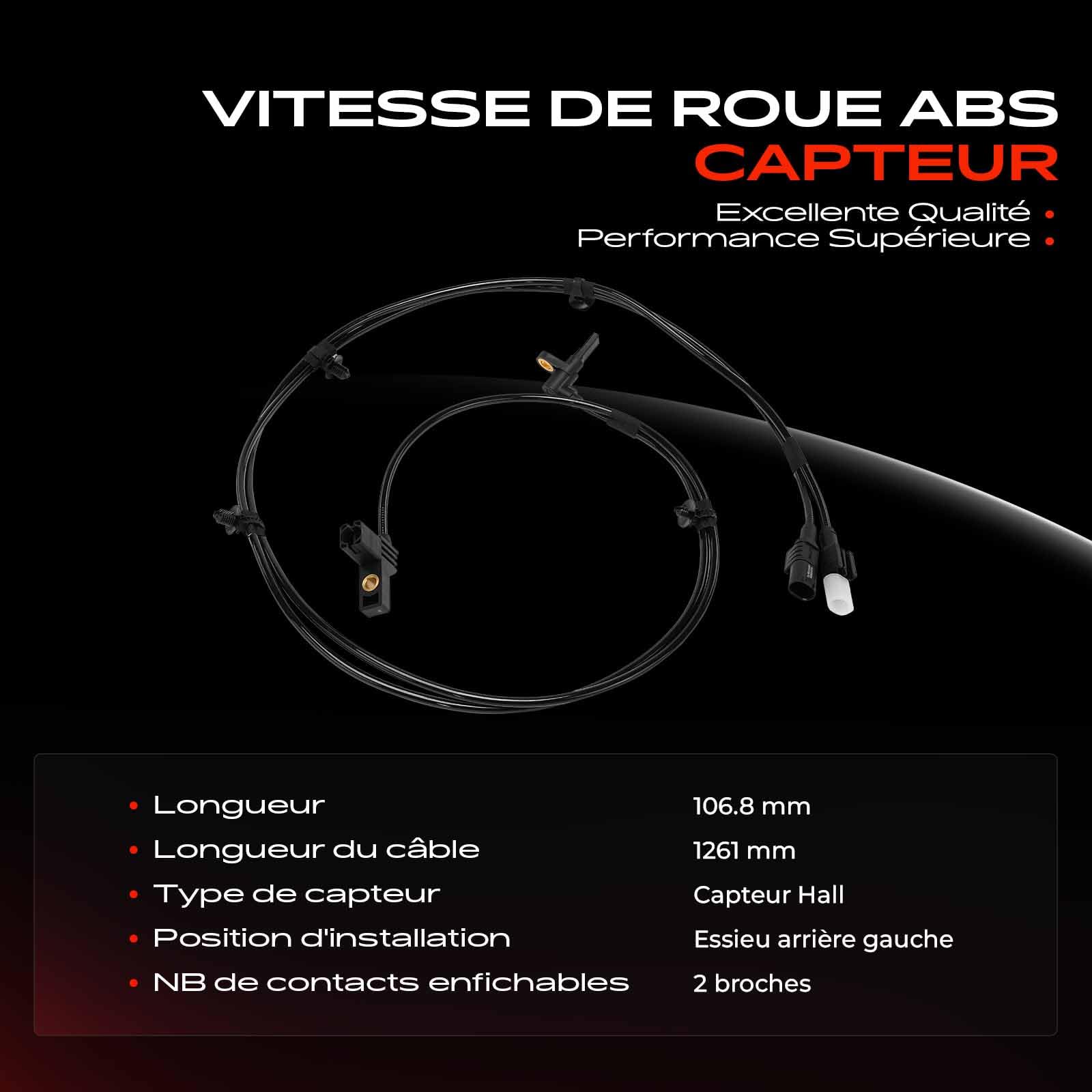 Frankberg Capteur ABS, capteur de vitesse de roue arrière gauche, 2 | Compatible avec: Bus Vito W639, Viano W639, Vito/Mixto Fourgon W639