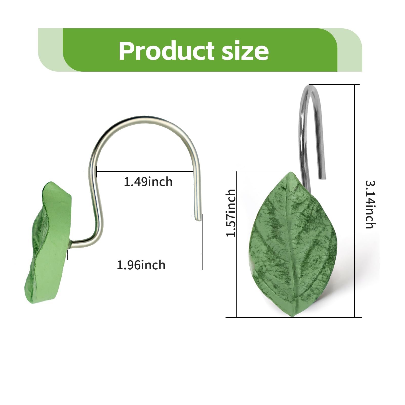 12Pack Leaves Shower Curtain Hooks, Decorative Shower Curtain Hooks, Rust Proof Stainless Steel Shower Curtain Hooks for Bathroom, Bedroom, Home Decor