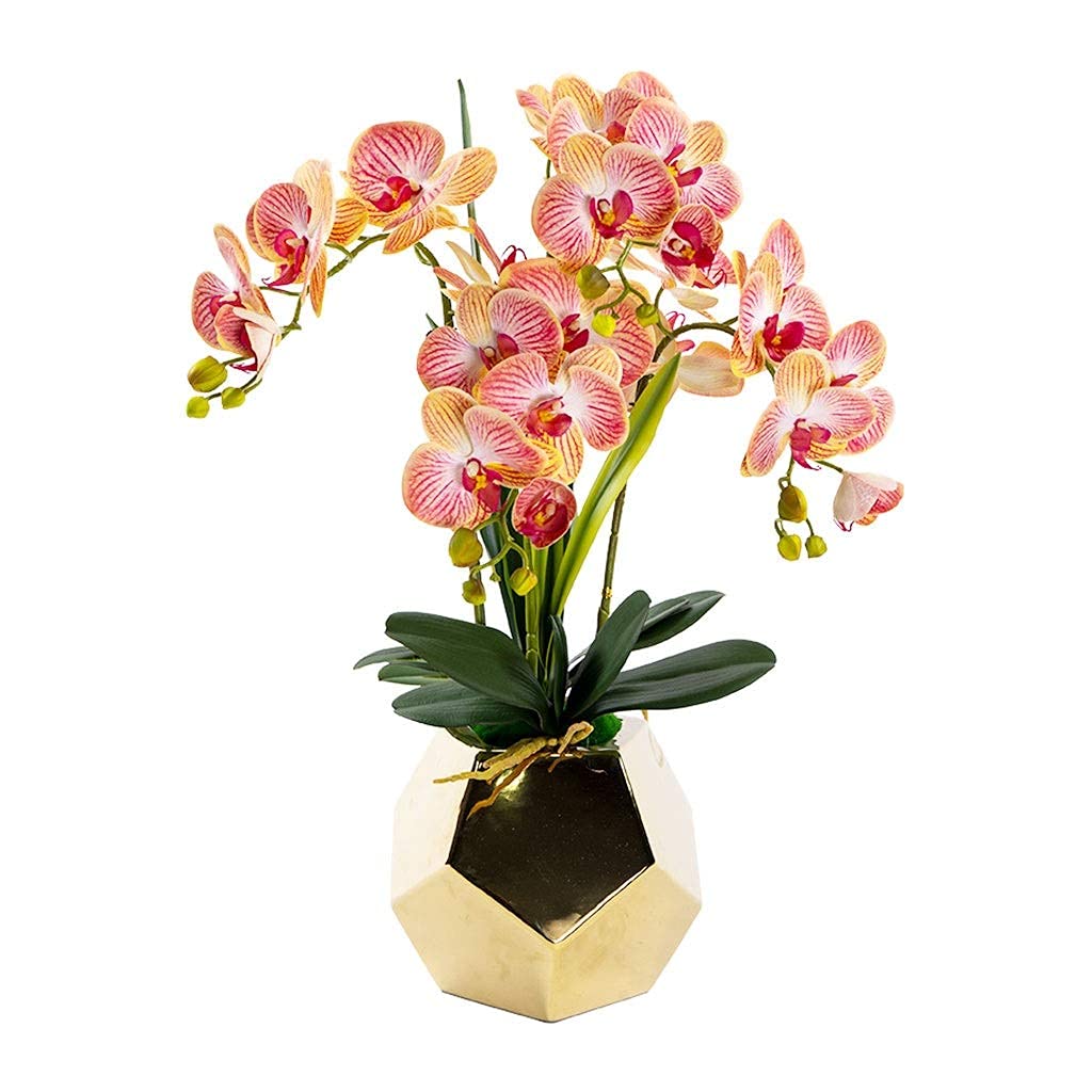 AYCDL Artificial Flower Set, Orchid Bonsai Artificial Flowers with Vase Phalaenopsis Fake Flowers Home Decorations for Living Room, Pink Beautiful Artificial Flowers and Vases