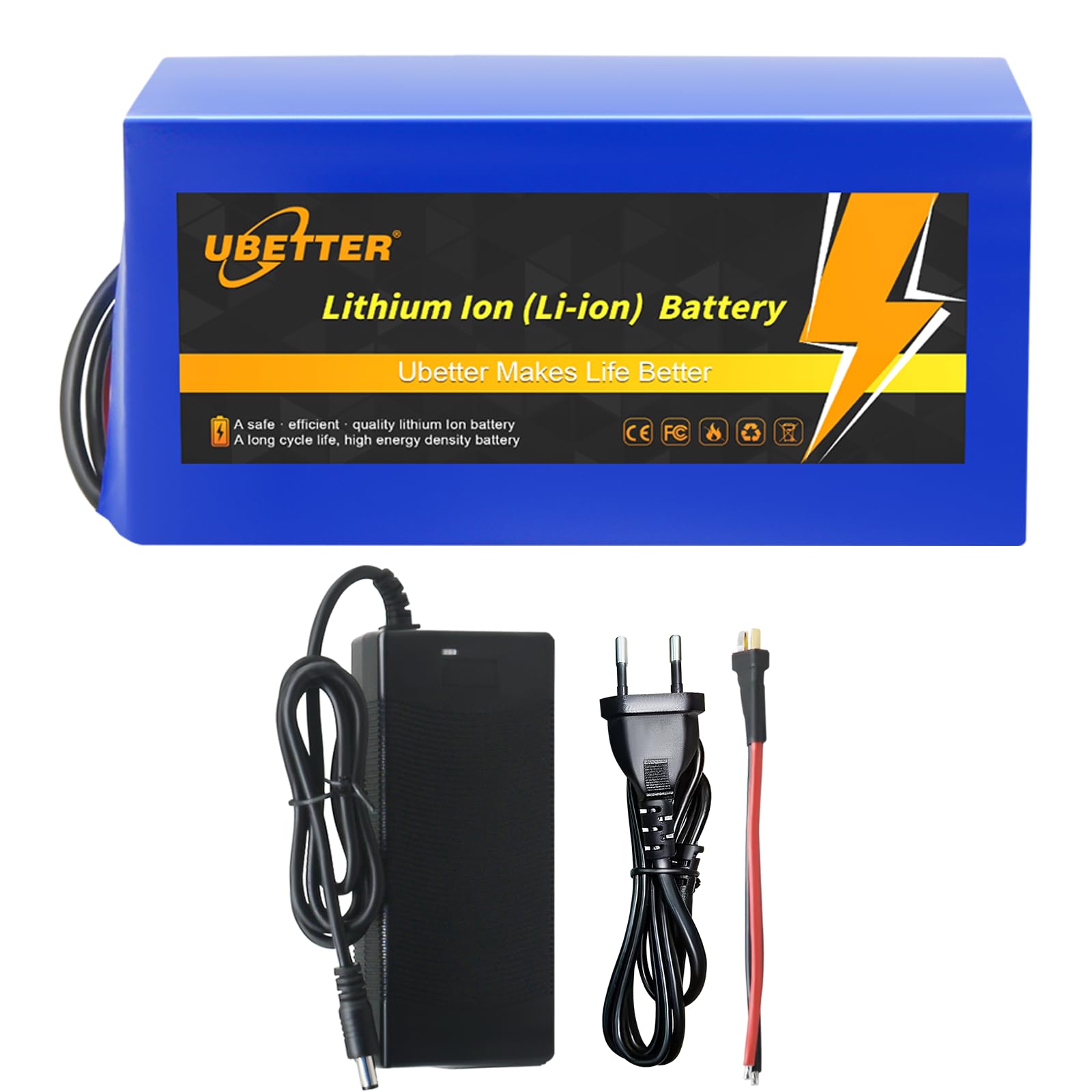 UBETTER 36V 48V Elektrofahrrad-Akku 10AH 14AH 20AH, 2A Ladegerät für 0-1000W Elektrofahrrad mit Lithium Batterie