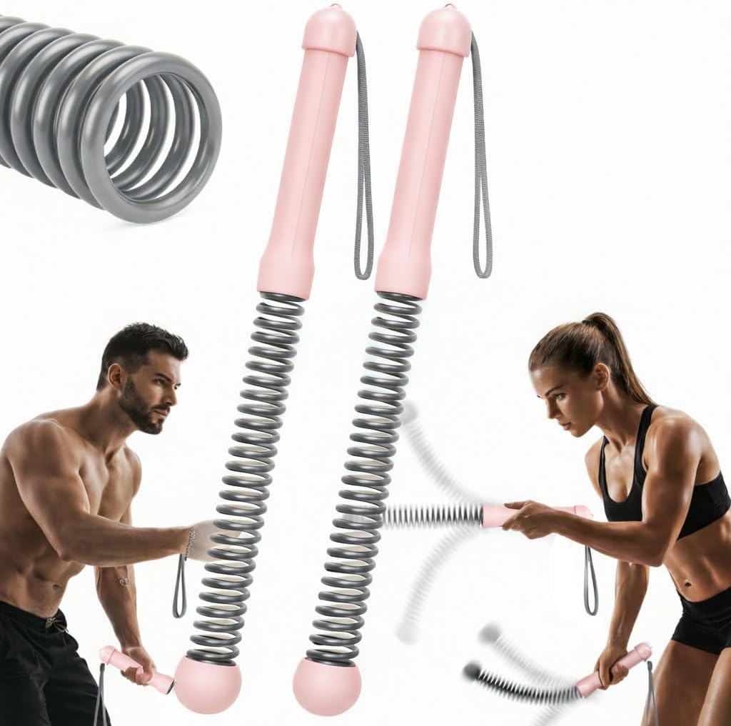 Cordless Ropeless Weighted Battle Rope Sticks, Portable Home Gym Workout Exercise for Full-Body Strength Training, Durable Fitness Accessories with Smooth Flow Design, Ideal for Indoor Cardio (Pink)