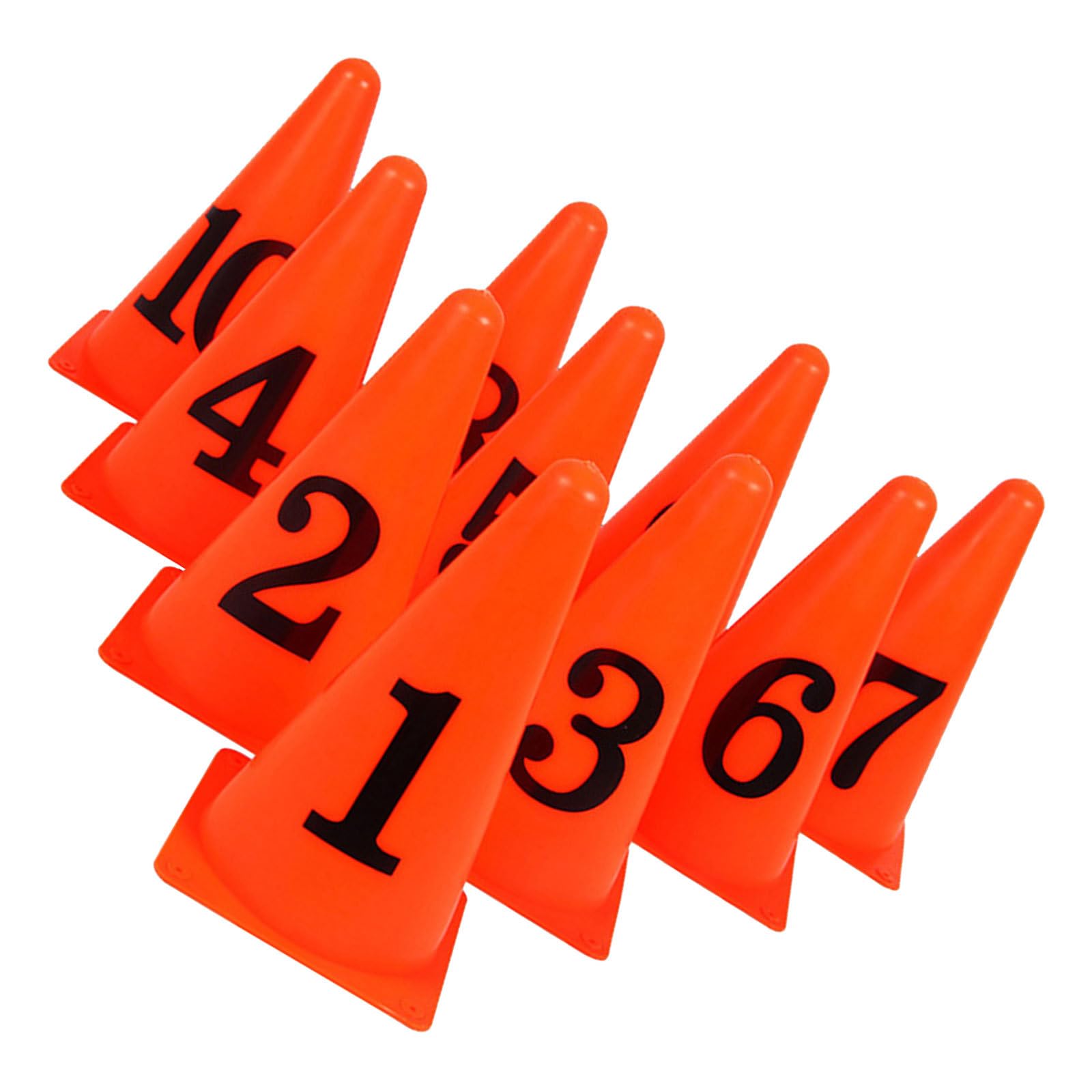 SUPVOX Lot de 10 Cônes de Signalisation Numérotés en Polyéthylène Orange, Légers et Portables, pour Entraînement de Football Intérieur et Extérieur, Marquage D’Obstacles et Exercices