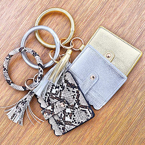 Bangle Keychain Keyring Bracelet Women Round Tassel Faux Leather Key Ring With Wallet Purse Wristlet Card Holder4