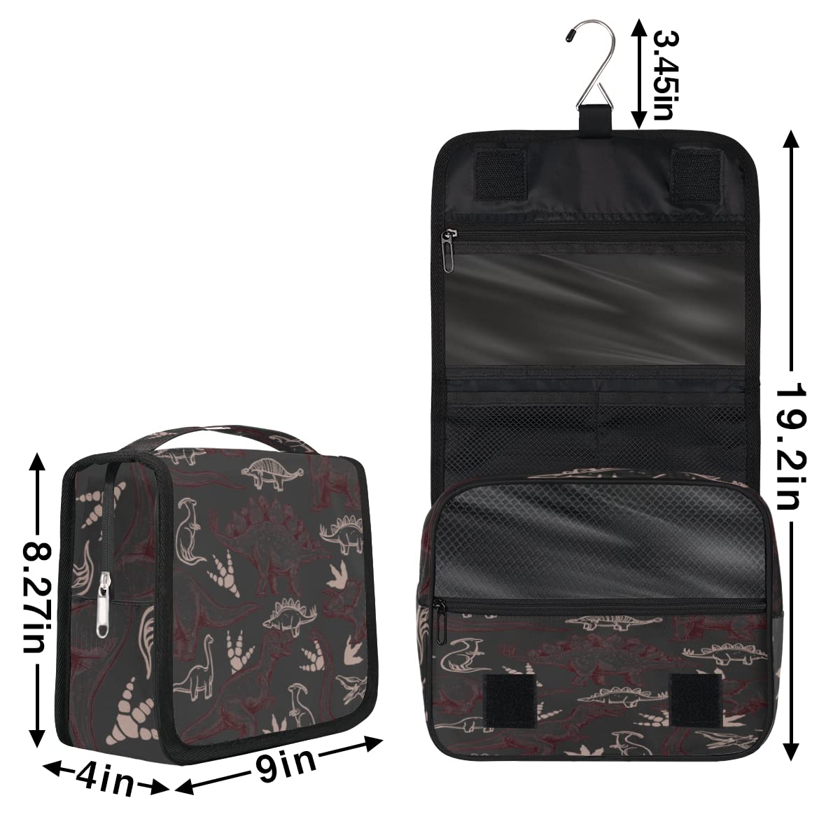 Podróżna kosmetyczka z dinozaurem nadruki dinozaur torebka na pranie torebka unisex wiszące przybory toaletowe kosmetyczny organizer do makijażu, wielobarwny, Jeden rozmiar