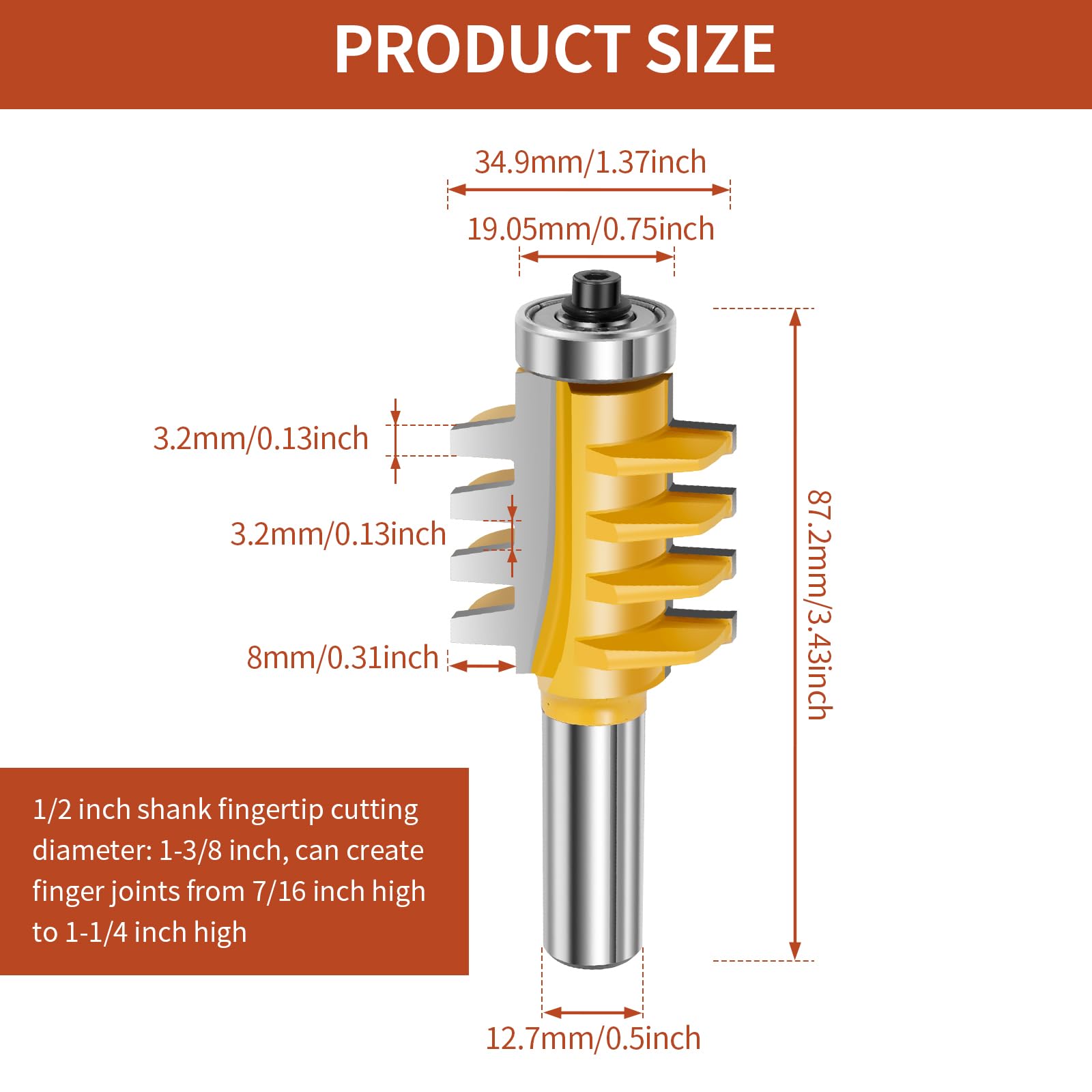 MABCIRY Finger Joint Router Bit, Professional 1/2 Inch Shank Bearing Finger Joint, Woodworking Cutter Tool, Wood Milling Cutter for Laminate Particle Board
