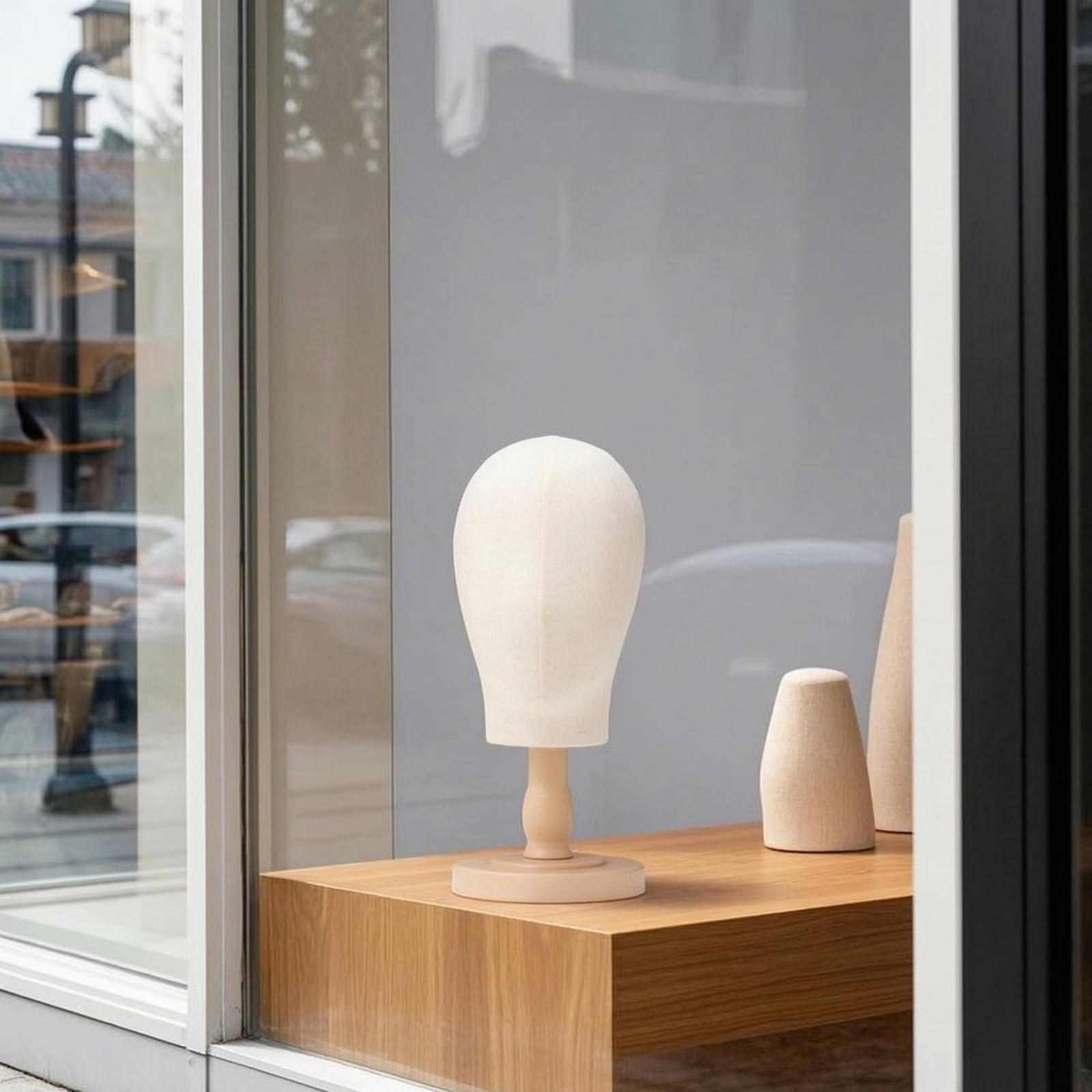 hutdisplay mit kopfform stabil huthalter mit rundem standfuß schlicht hutständer rundfuß für schaufenster , Antikbraun , Mittel
