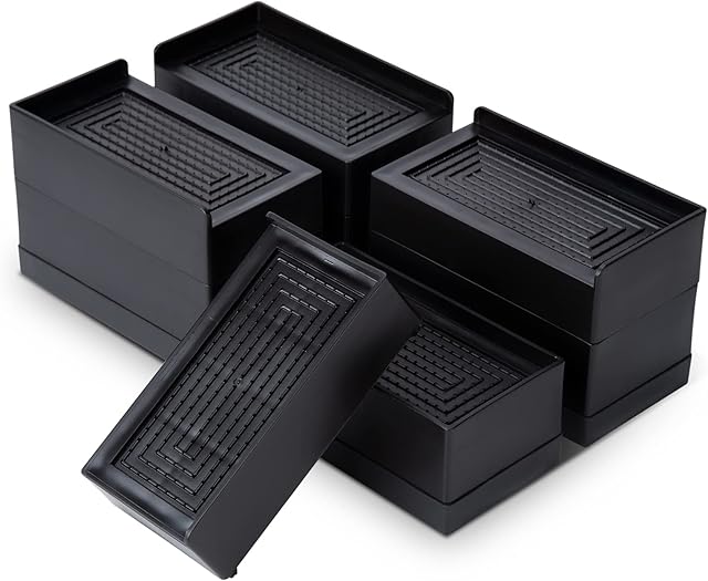 Adjustable Furniture Risers for Sofas, Bed Risers 3 Inch Heavy Duty, Stackable Desk Risers Up to 1300lbs, Bed Elevators for Desk Chair Couch Sofa Dorm Table Legs Risers - (4 Piece Set, Black)