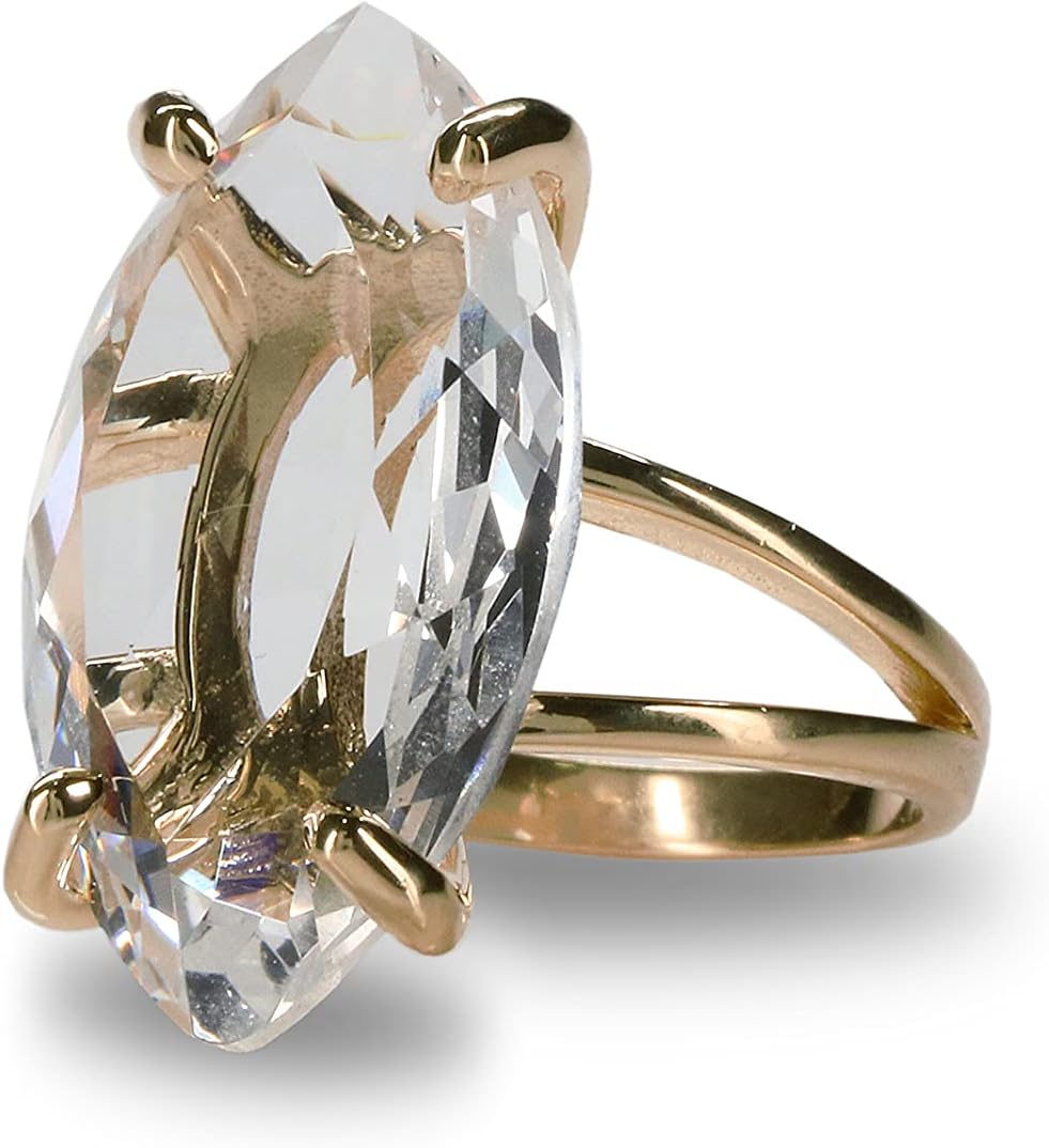 Solitaire Big Rings - Marquise Quartz Crystal in Rose Gold - Artisan Gemstone Rings for Women, Stone Rings - Fancy Box Included
