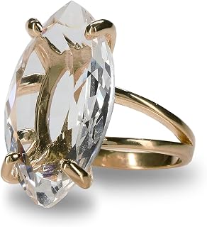 Anemone Jewelry Solitaire Big Rings - Marquise Quartz Crystal in Rose Gold - Artisan Gemstone Rings for Women, Stone Rings, Gift Jewelry - Fancy Box Included
