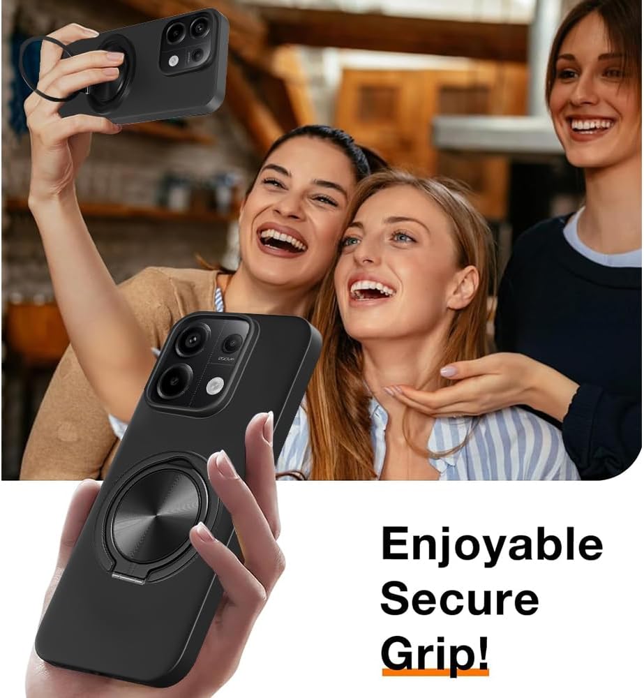 Compatible for Xiaomi Redmi Note 13 Pro/Poco X6 5G Phone Case with Screen Protector, 360° Rotatable Ring Holder Kickstand/Stand Silicone Slim Protective Cover Case for Redmi Note 13 Pro 5G - Black - Image 6