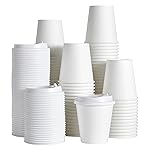 JOLLY PARTY [100 Pack] 10 oz Paper Coffee Cups, Disposable Paper Coffee Cup with Lids, Hot/Cold Beverage Drinking Cup for Water, Juice or Tea, Suitable for Home, Shops and Cafes