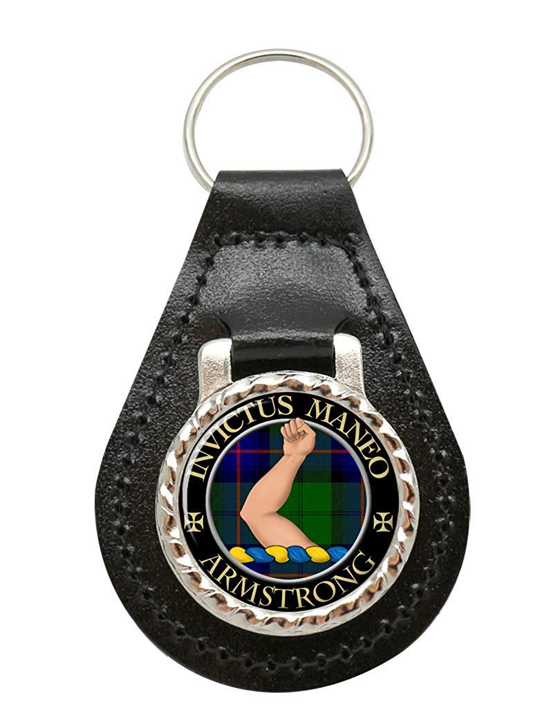 Giftshop Uk Unisex Black Leather And Silver Metal Armstrong Bare Scottish Clan Leather Key Fob