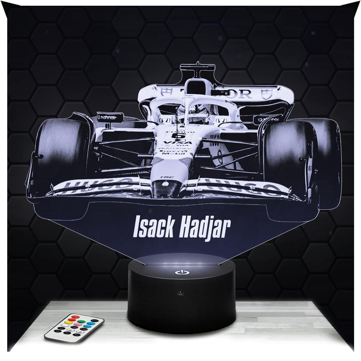 Lampephoto.fr - 3D Lamp Isack Hadjar F1 Formula 1 Grand Prix Driver, Touch LED Night Light, 3D Hologram Effect, Christmas Birthday Gift Idea for Men, Bedroom Decoration Object