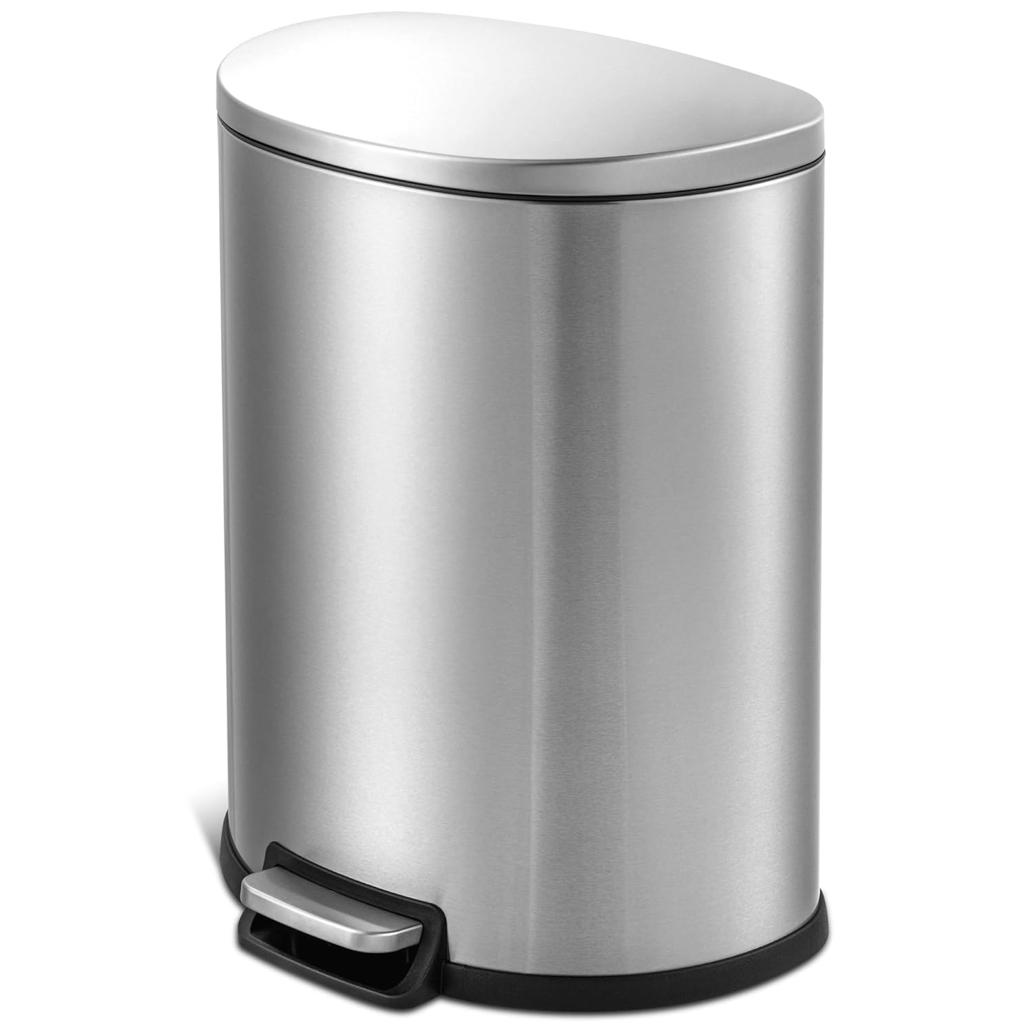 OBong 13.2 Gallon Silver D-Shaped Trash Can, Stainless Steel Step-Up Slim Kitchen Trash Can