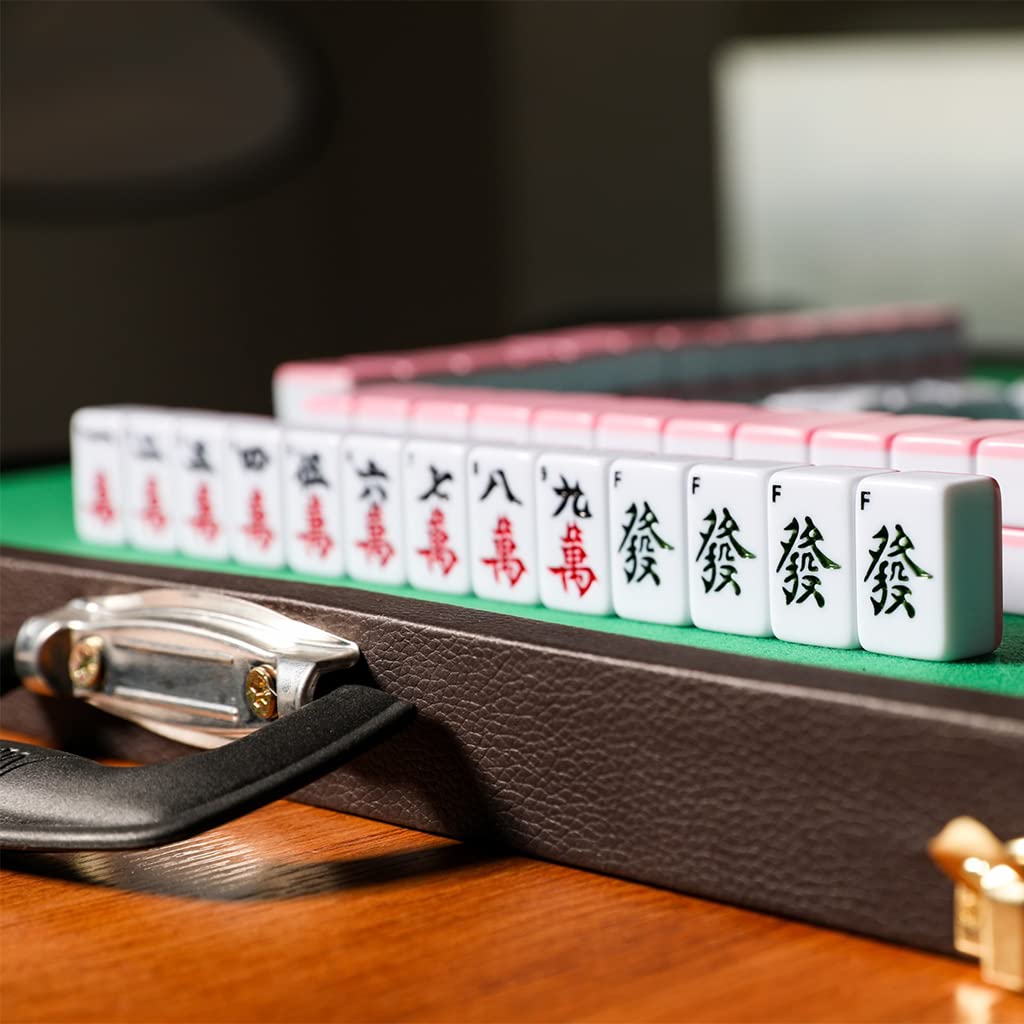 Chiński mahjong zestaw mahjong składany stół mahjong, mały podróżny zestaw mahjong 144 płytki melaminowe na podróż imprezę rodzinną gra prezent,kolor: A, rozmiar: 26 x 18 x 14 mm