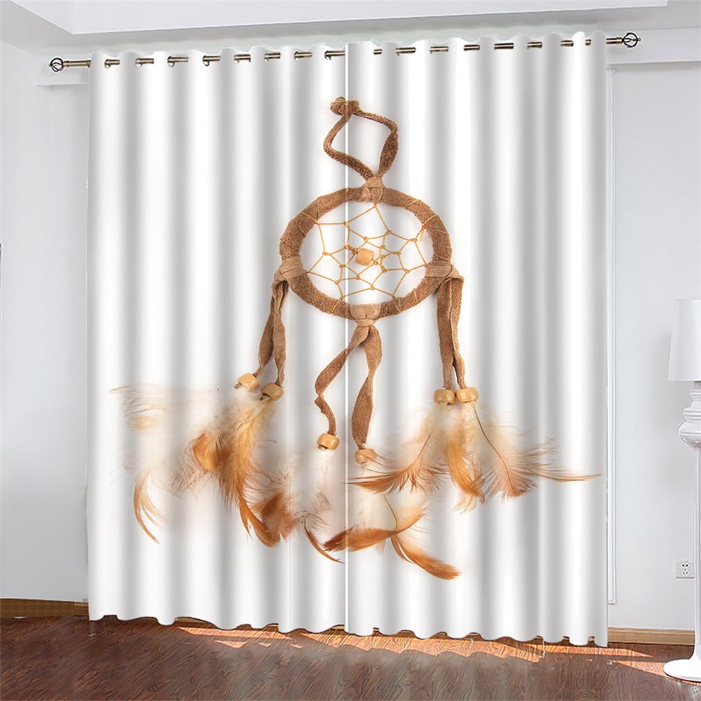 Traumfänger Vorhänge mit Ösen Vorhang Blickdicht Schiebevorhänge, Schlafzimmer Wohnzimmer & Kinderzimmer Deko ﻿ (B117 x H228 cm (2er Pack),Gelb)