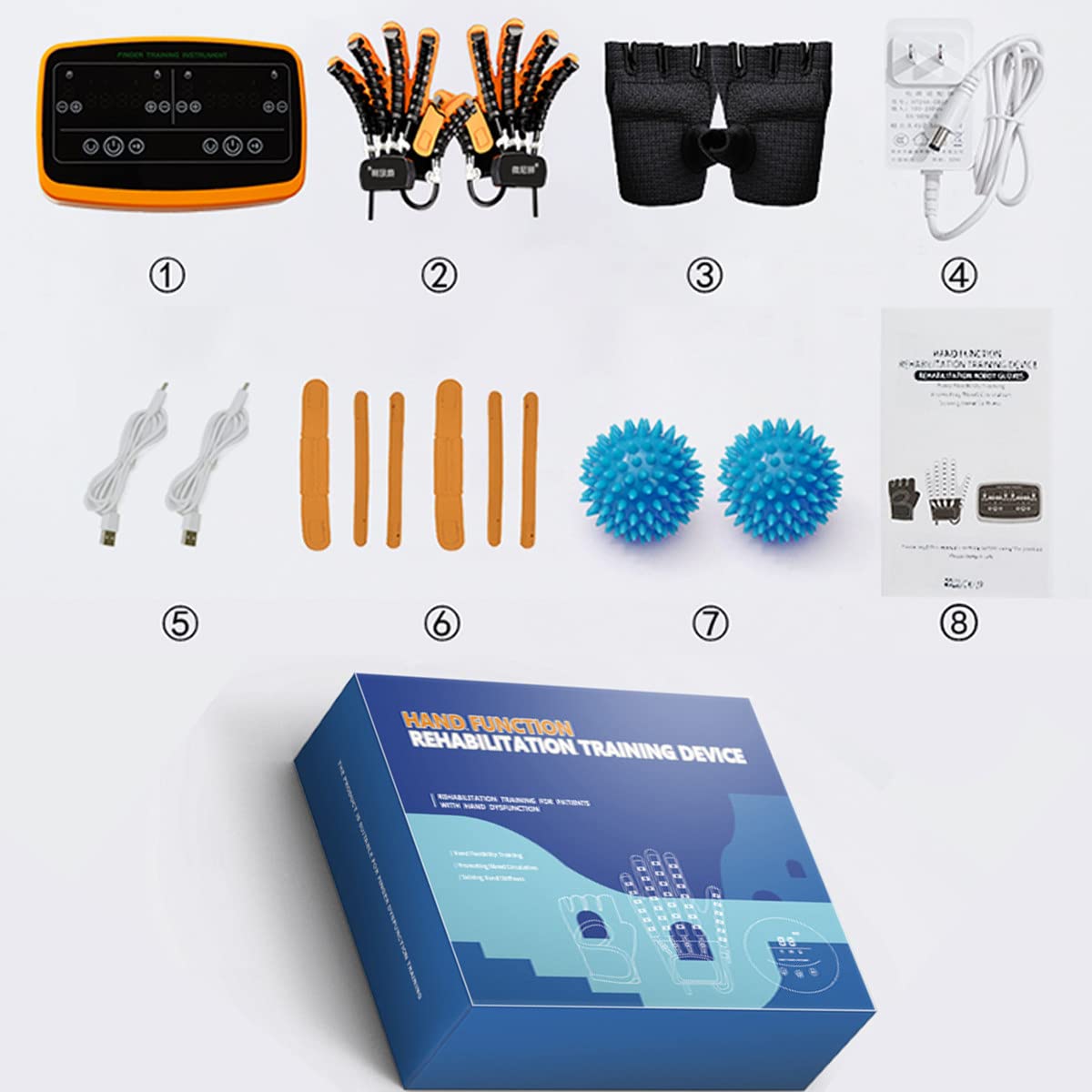 Nuevos Guantes de Robot de rehabilitación Modo de Dos Manos, Equipo de rehabilitación de Manos Ajuste de Fuerza con Carga USB, Equipo de Ejercicio de Mano con Dedo,L
