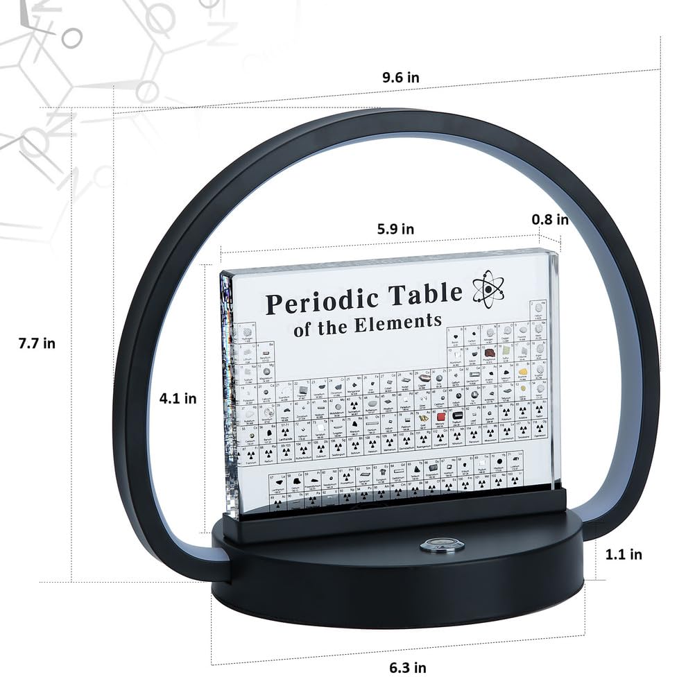 Tavola periodica con elementi reali all'interno - 83 tipi di elementi reali e espositore in acrilico,con lampada da scrivania a LED moderna dimmerabile per insegnanti studenti,Round black