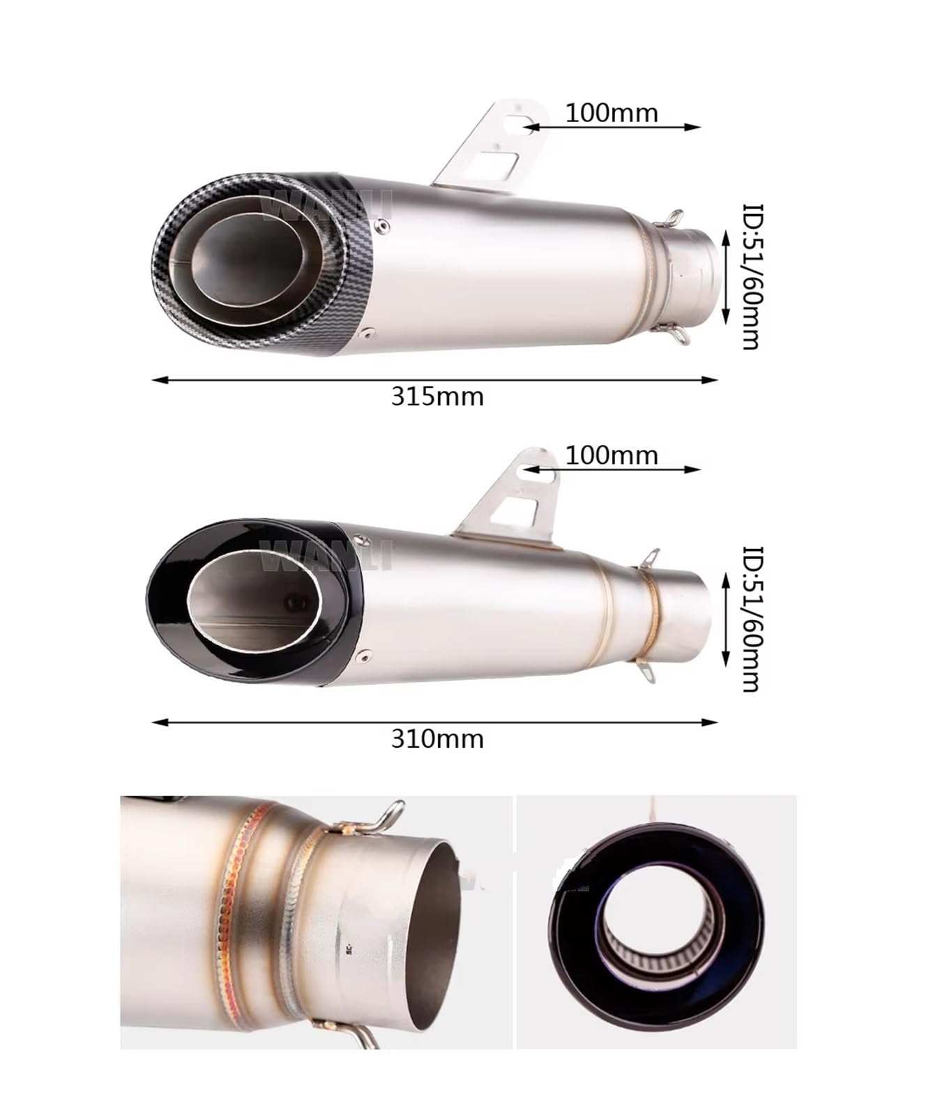 Echappement Moto Échappement Universel Sc Moto 51 Mm 60 Mm