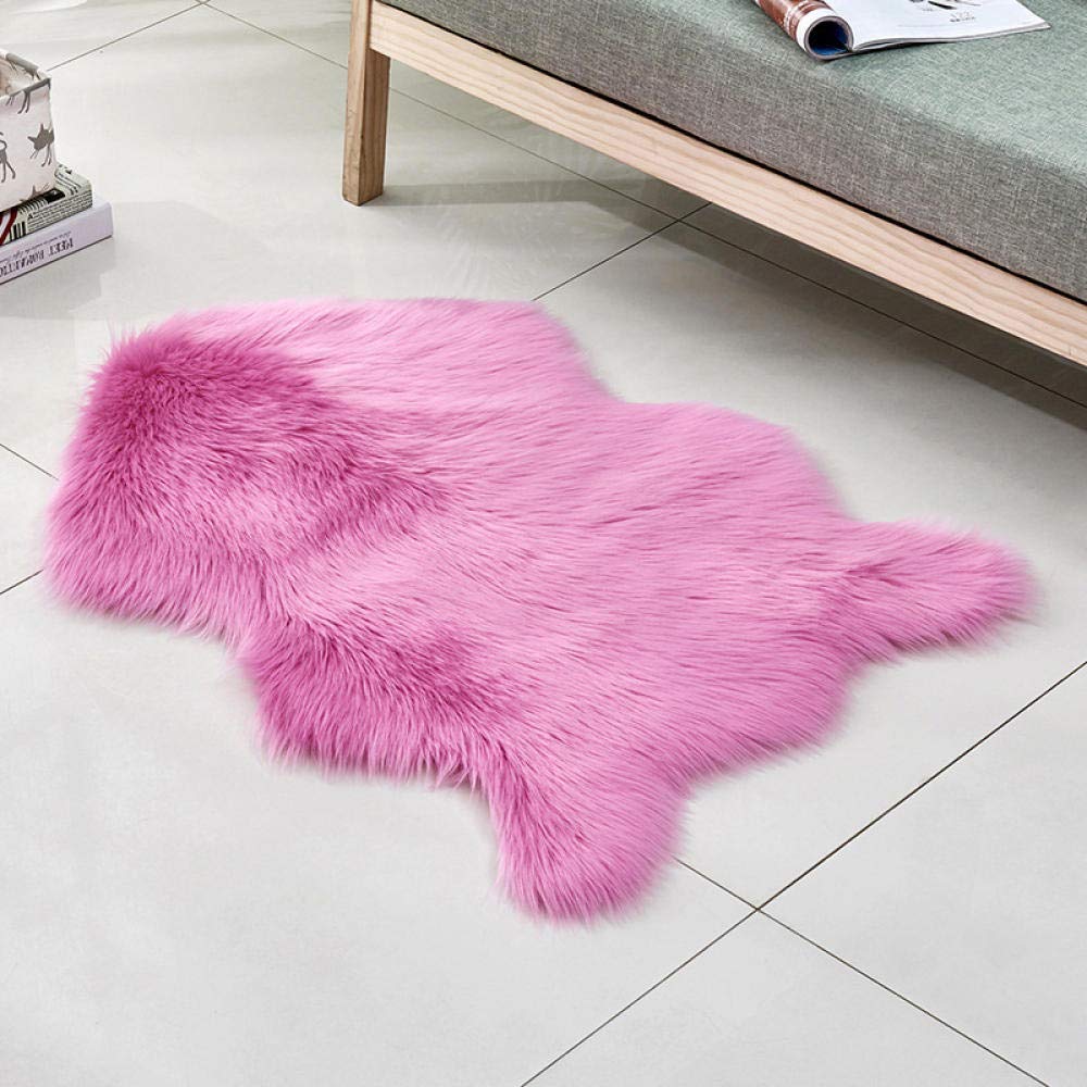 WEIDD Lammfell Teppich Schaffell Lammfellimitat Schaffellimitat Wollteppich Faux Teppich Kunstfell Nachahmung Wolle Bettvorleger Sofa Matte Longhair Fell Dunkelpink 60x180cm geformt