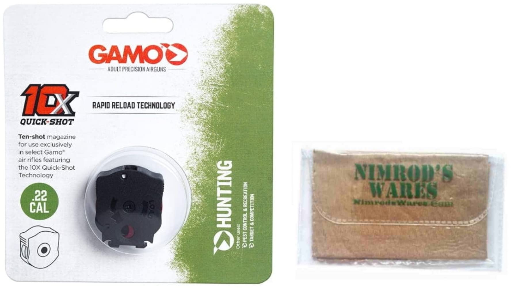 Nimrod's Wares Gamo Swarm Maxxim Whisper Magnum Gen1 10X .22 Quick-Shot Air Gun Magazine 621258854 Bundle with Microfiber Cloth