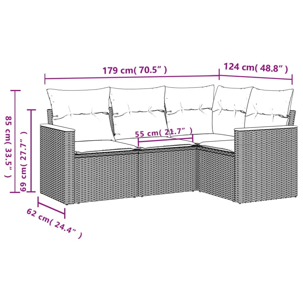 Set Divano da Giardino 4 pz con Cuscini Beige in Polyrattan Resistente agli Agent Proprietari per Patio e Veranda, Arredo Lounge per Relax e Pranzo all'Aperto