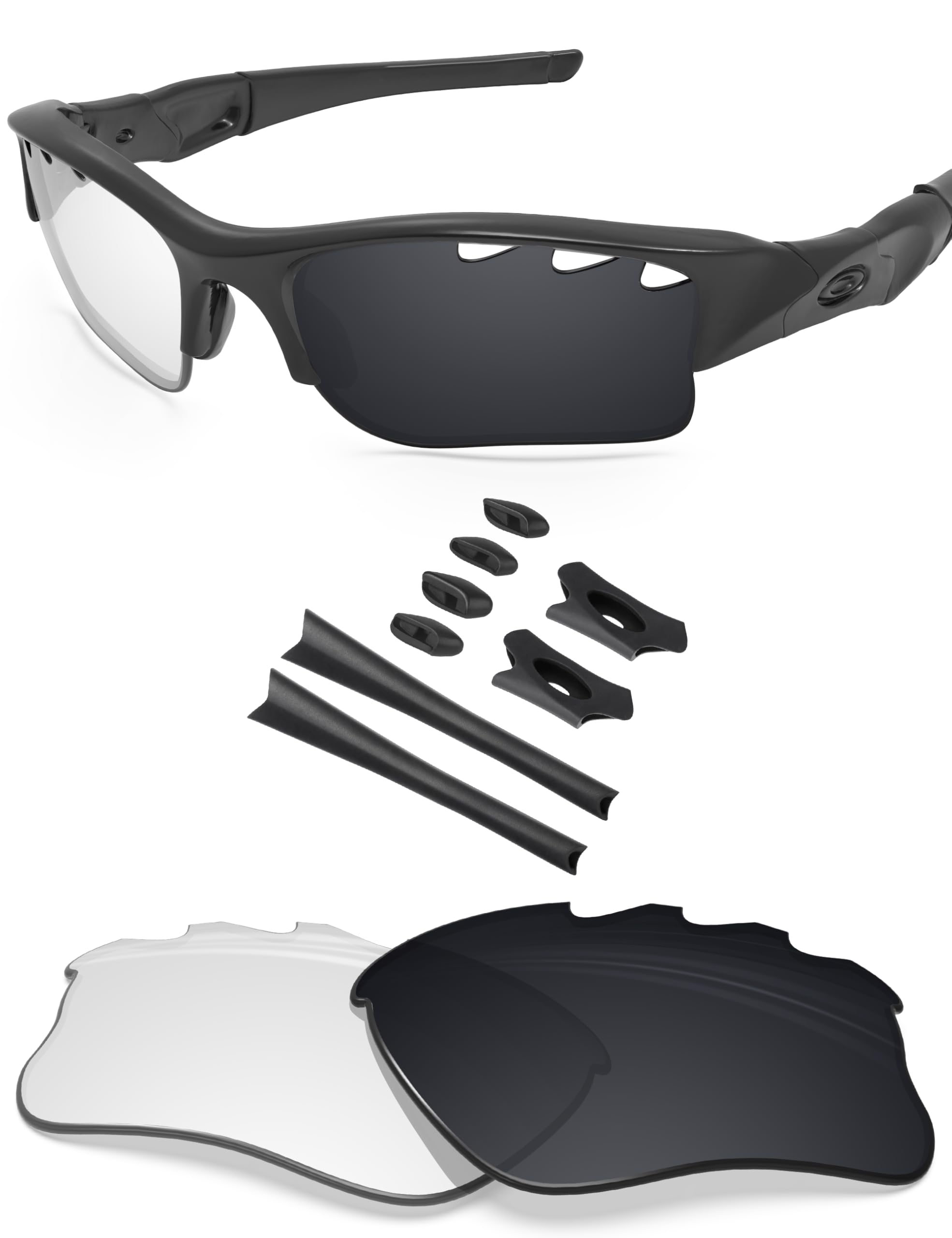 Blazerbuck Men's Clear To Black Photochromic Anti-Salt Replacet Lenses & Sock Kit For Oakley Flak Jacket Xlj - Vented Clear Black Photochromic