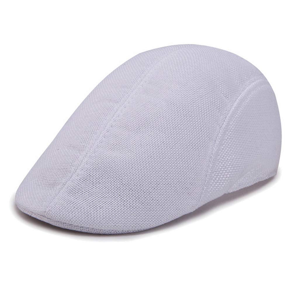 Junhouse Men's White Wo Cotton Linen Flat Cap Ivy Gatsby Newsboy Cap Driving Hunting Hat Beret