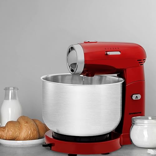 Vista 14 de OVENTE Batidora eléctrica de pie con cuenco de acero inoxidable de 3.5 cuartos de galón, mezclador de cocina portátil y ligero de 5 velocidades