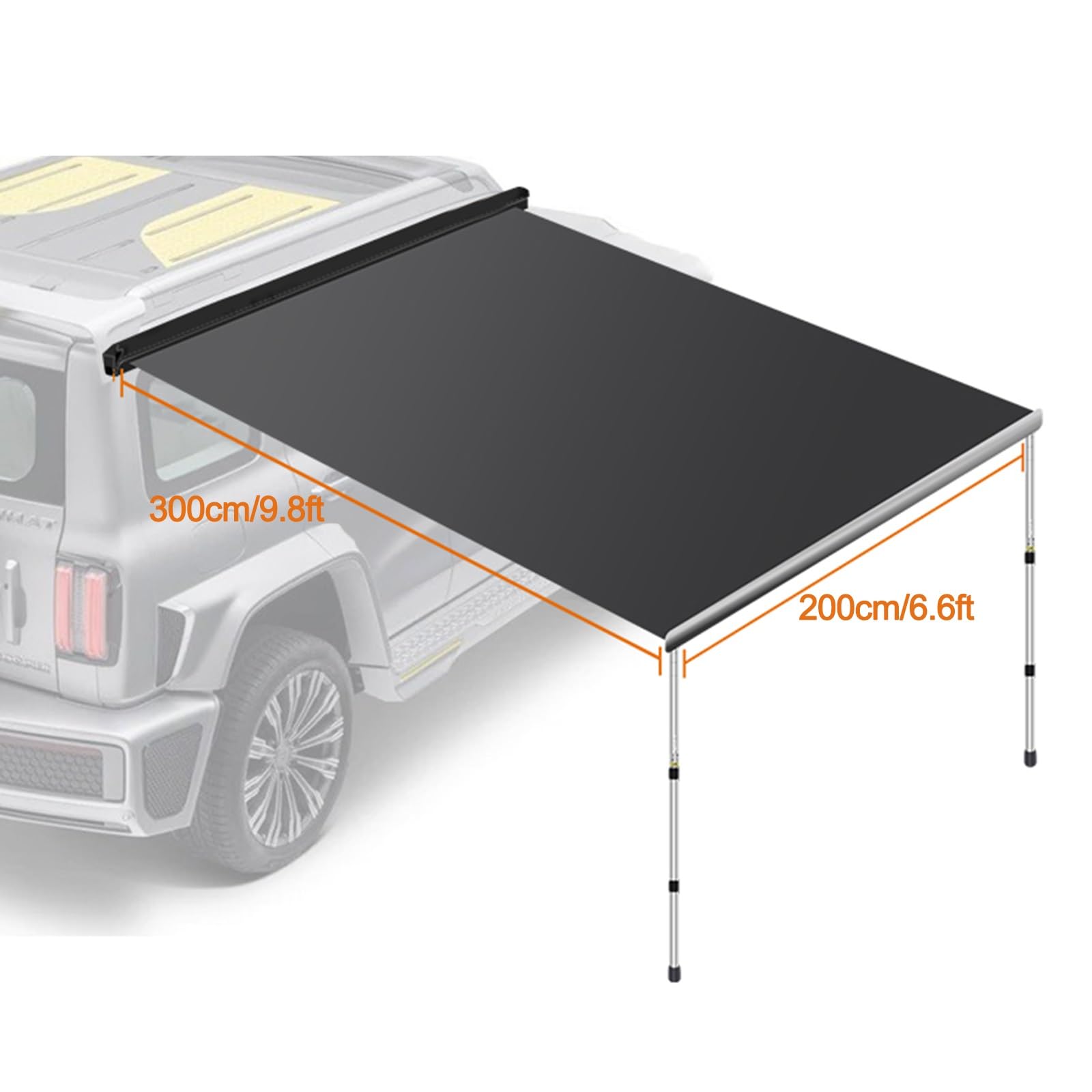 Markiza Samochodowa Campervan Overlanding Sides Pull-Out Vehicle Shades, Markizy do Przyczep Kempingowych, 300D Oxford Anti-UV Waterproof do Samochodów SUV(200x300cm/6.6x9.8ft)