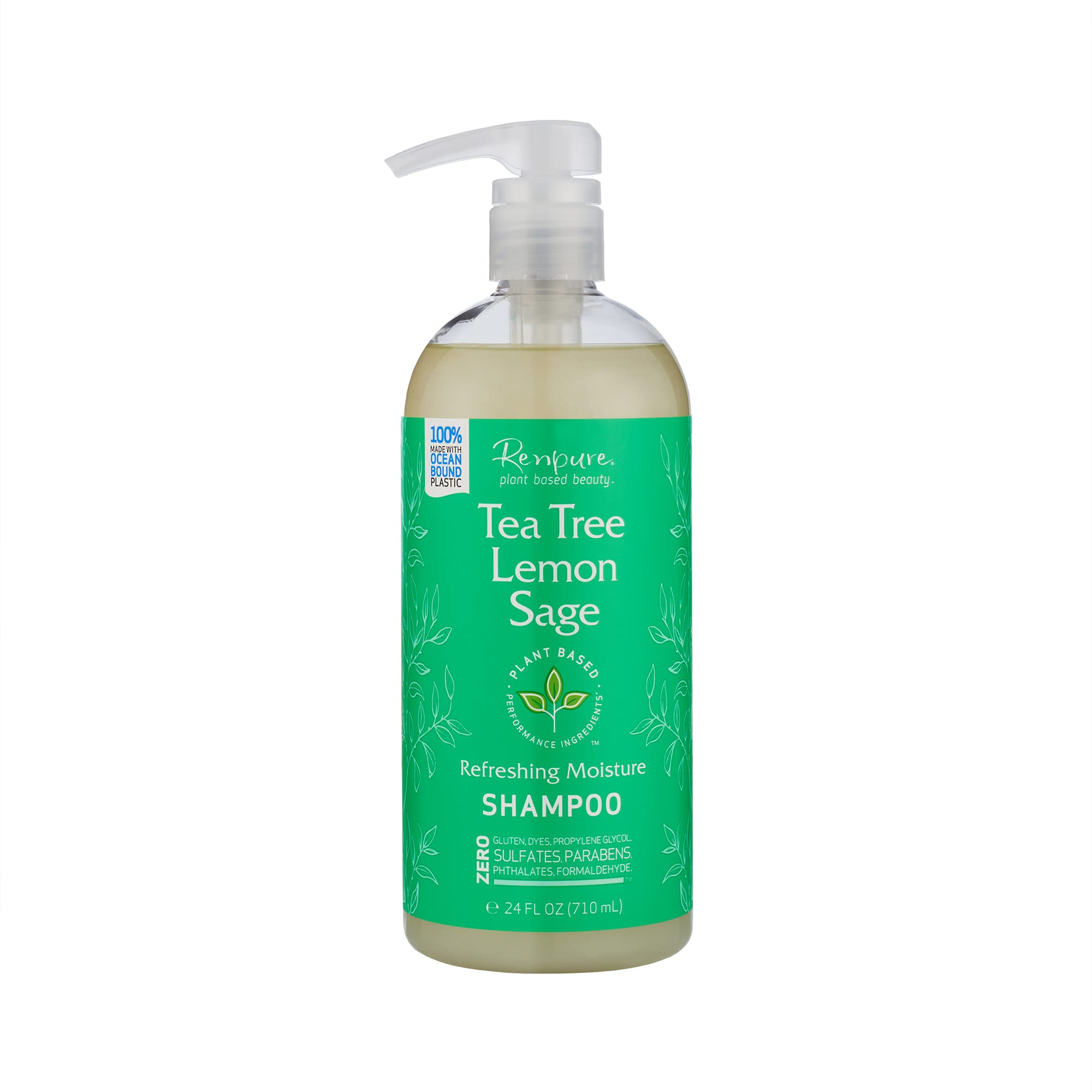 Renpure Plant Based Tea Tree and Rosemary Refresh and Rebalance Shampoo - Soothes Dry Scalp - Delivers Moisture and Shine - Rids Hair of Grime - Dye Free - Recyclable, Pump Bottle Design - 24 fl oz
