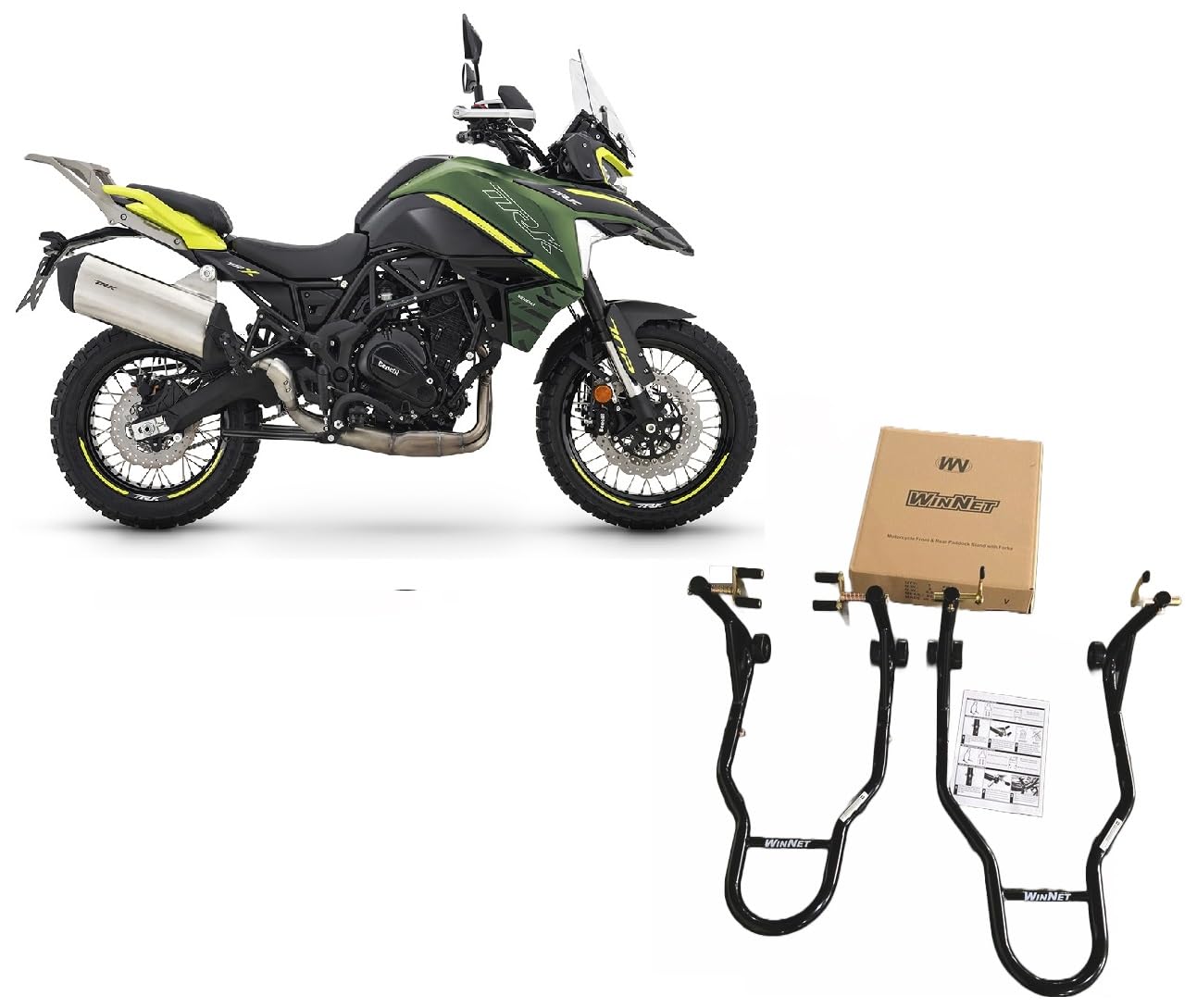 Coppia di cavalletti alzamoto alza moto per alzare sollevare la ruota posteriore e anteriore del della BENELLI TRK 702