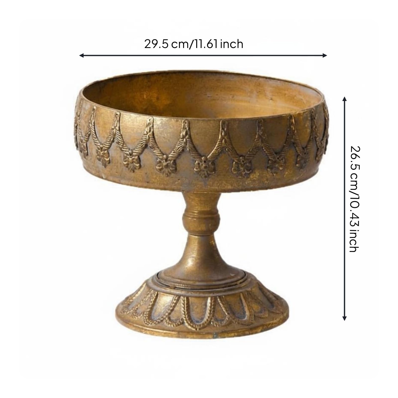 Dekorative Vase Eisen Sockelvase Schale Pokalvase Pedestalvase mit Flacher Schale Stielfuß Und Ornamentprofil Antik Bronziert für Blumenarrangements Solodekor Tisch Kommode Flur Regal