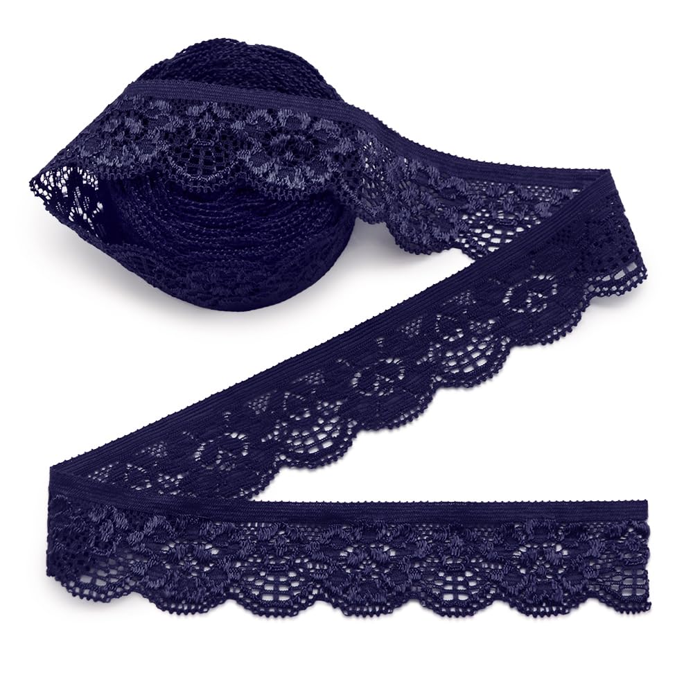Cinta de encaje decorativa, cinta de ribete de encaje, cinta de encaje para coser, artesanía, decoración, ropa, Azul 100, 10 yardas