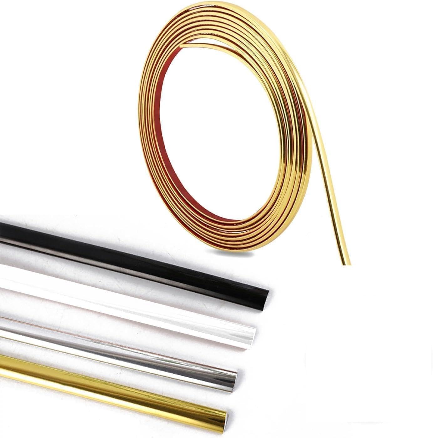 Self Adhesive Tile Trim, Peel and Stick Moulding Trim Self Adhesive, Beading for Wall Panelling, Tile Trims and Edgings for Wall, Mirror, Ceiling, Floor, Panel, Cabinet, Furniture (Gold 8mmx8m)