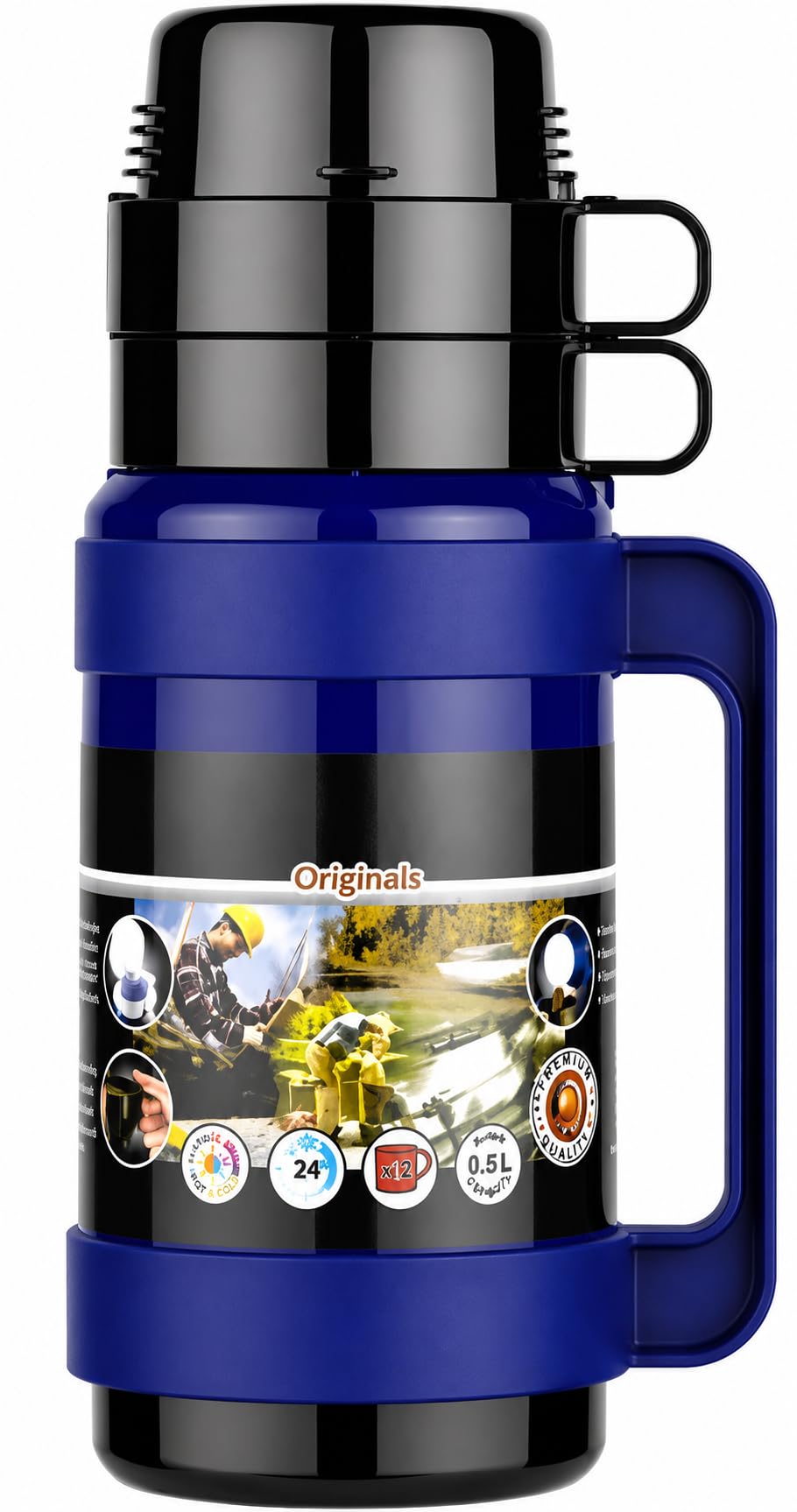 Glass Vacuum Flask Hot & Cold Insulated Thermal Jug | Double-Walled Leakproof Design | Keeps Drinks Hot or Cold 24H | Eco-Friendly Reusable Thermos for Tea, Coffee, Water | Blue | 1800ml