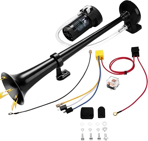 HK Kit de bocina de tren de aire de 12 V y 150 db con compresor de trompeta única, potente bocina de aire para camiones, automóviles, barcos, SUV,
