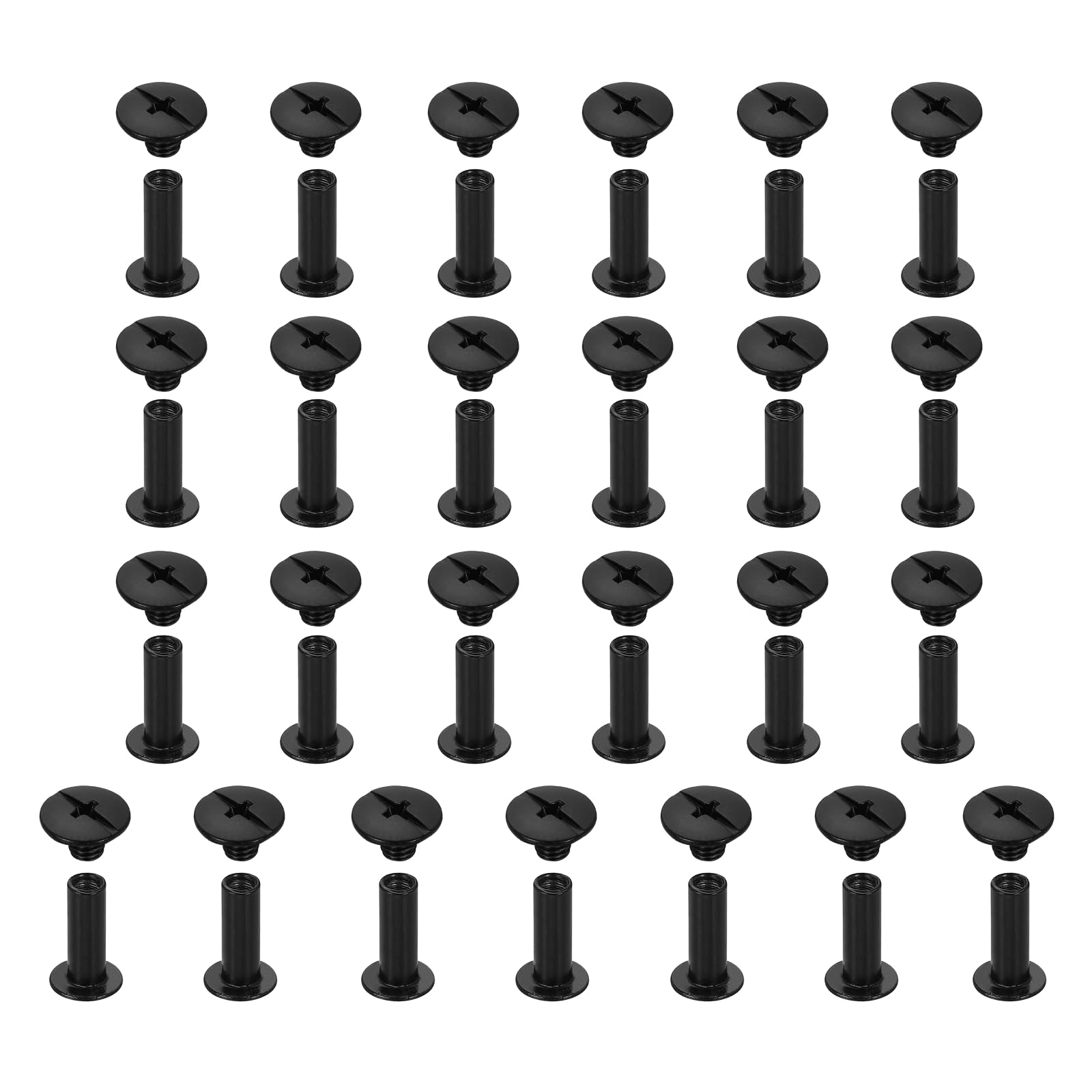 sourcing map 25set Chicago Screw M5x15mm Phillips Nail Rivet Stud Bolts Rivets Binding Post Screw for DIY Craft Leather Belt Bag Bookbinding, Black