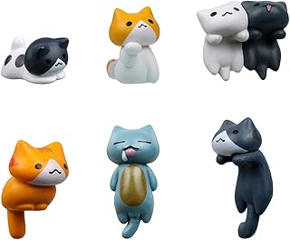 6PCS Car Cute Cat Decorations, Fun Car Rear View Mirror Ornaments, Cat Figurines Set Dashboard Decorations, Universal Auto Interior Accessories for Vehicle Home Desk Office