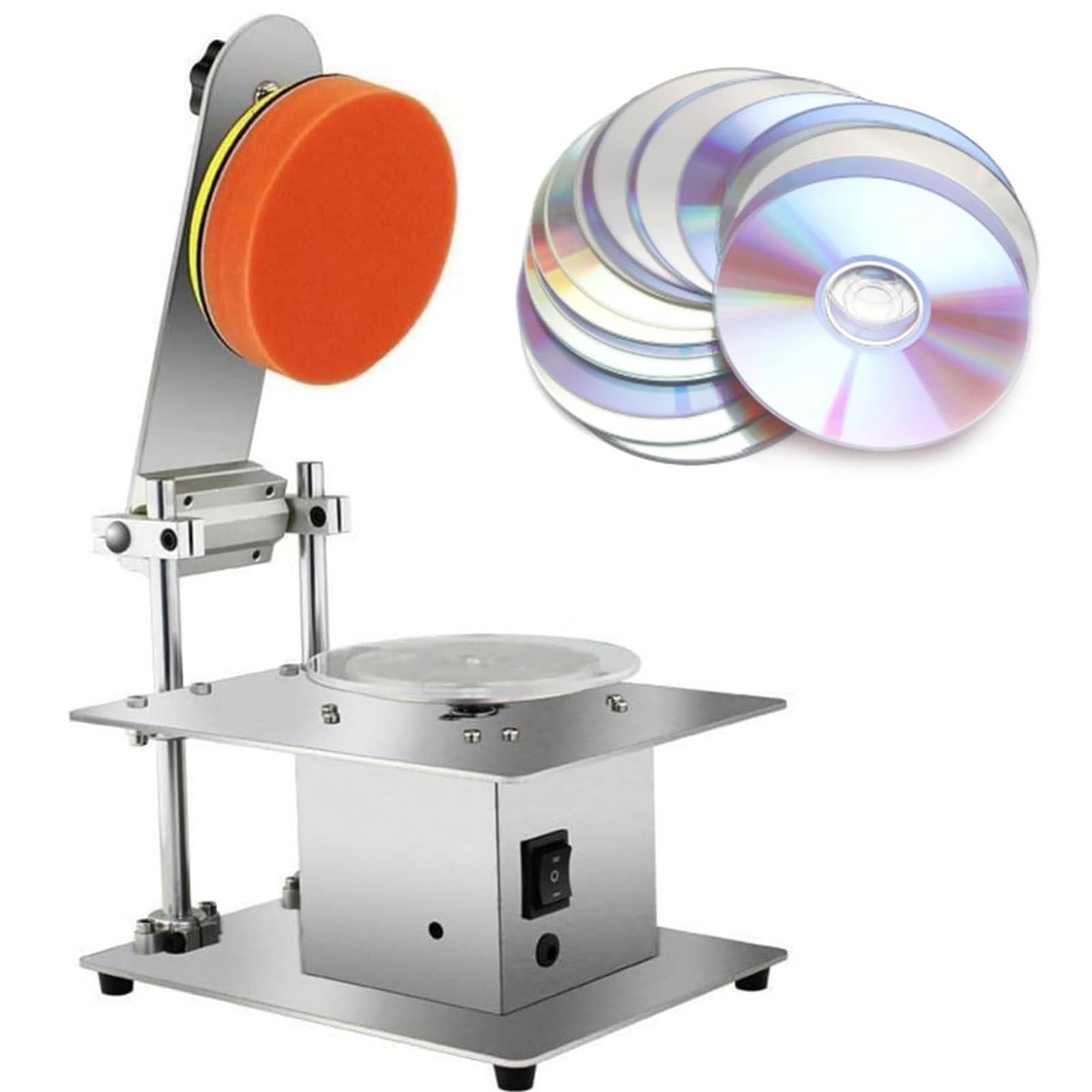 Lucidatrice professionale a disco da 200 W, dispositivo elettrico per riparazione graffi CD DVD con 2 lucidatura in cotone velocità regolabile corpo in acciaio inox per rettifica e recupero dati