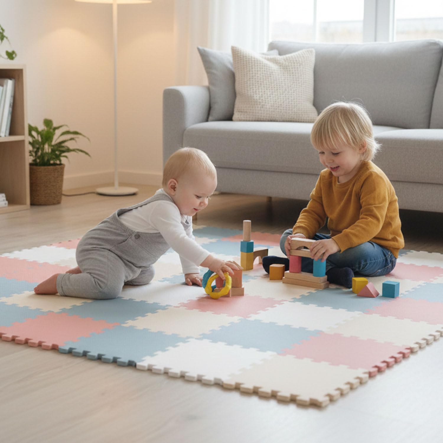 LittleTom 36 Pezzi Tappeto Gioco per Bambini in Piastrelle EVA 30x30 cm - Pavimento Morbido e Antiscivolo per Neonati - Superficie Puzzle Protettiva Ideale per la Cameretta dei Bimbi e Gioco a Terra