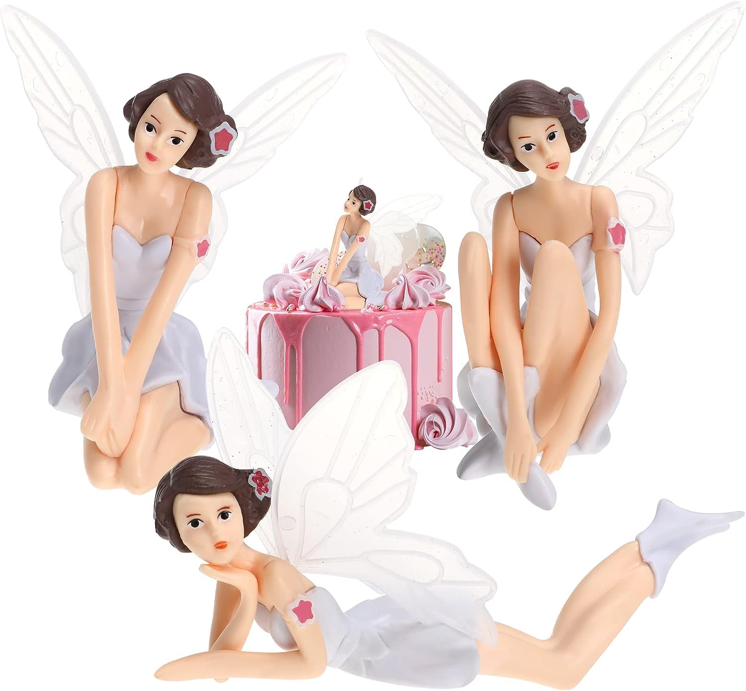 Skytail 3 Pcs Sets for Cake Decorating, PVC Present Fairies Figurines Angel Girl Cupcakes Topper DIY Birthday Wedding Decoration, Set of 3