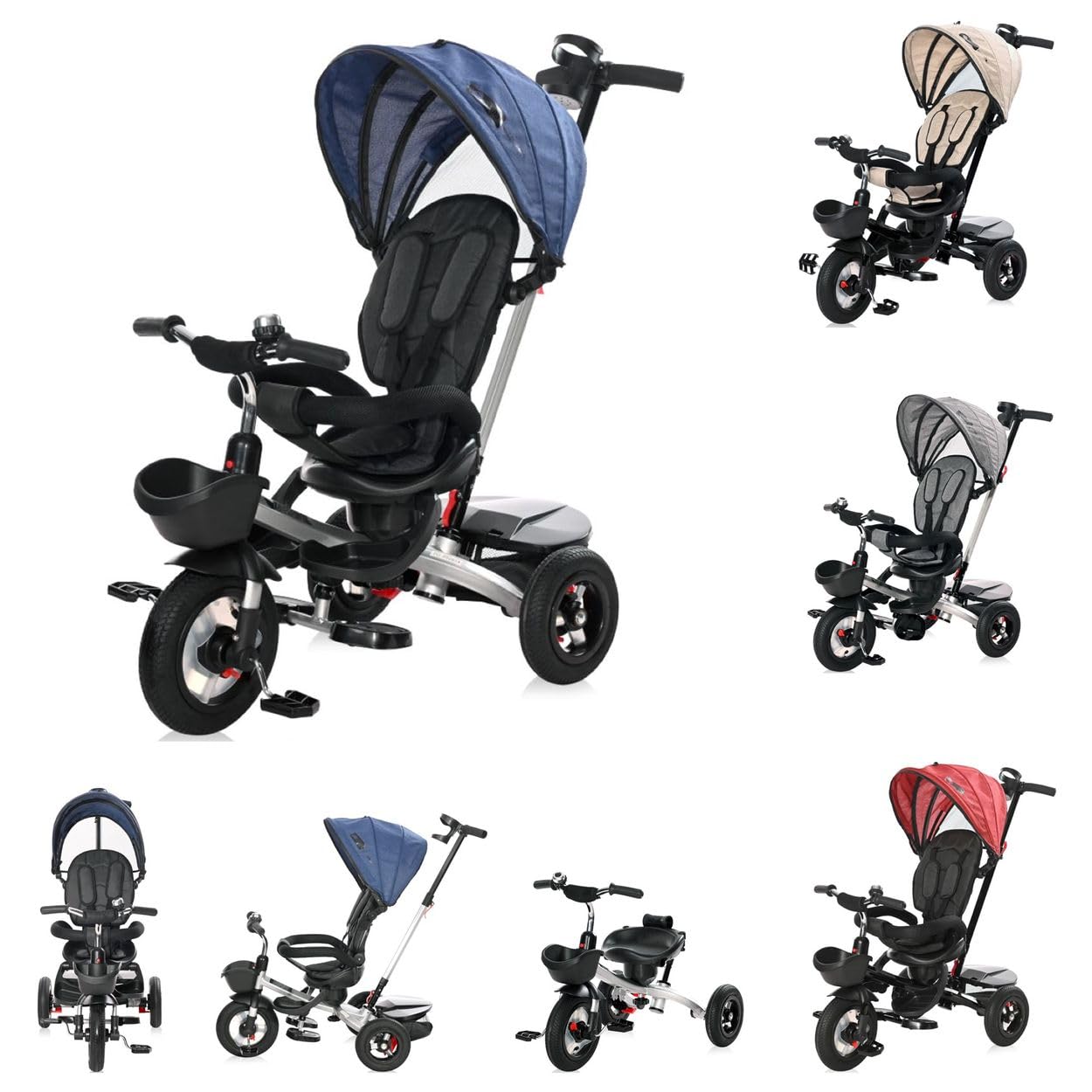 LorelliZippy 3-in-1 Reversible Seat Convertible Pneumatic Tyre Freewheel Strap Blue