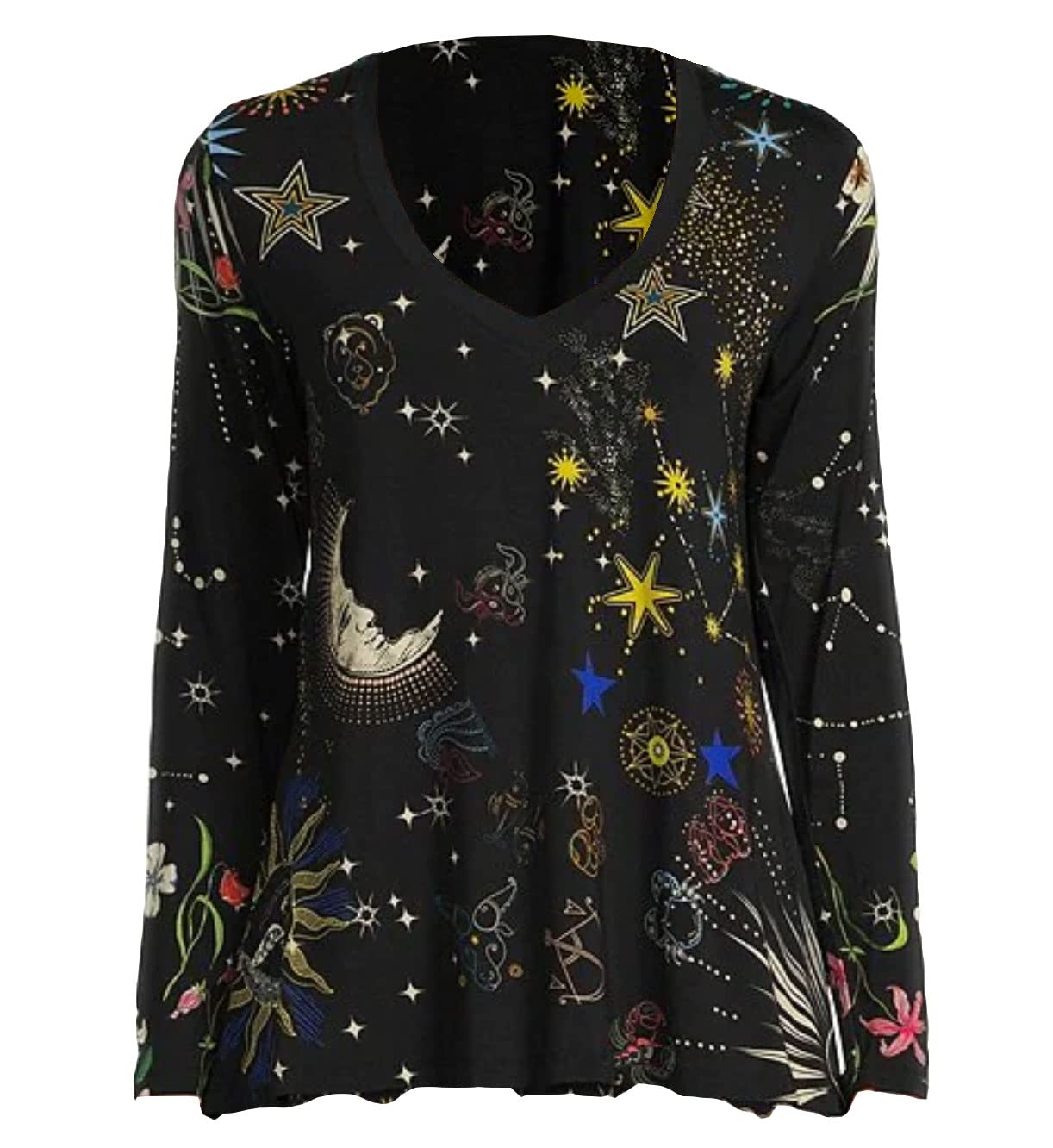 Johnny WasCelestin Favorite V Neck Swing Tee Shirt Black Top Floral Special New