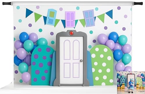 Kate Cake Smash Birthday Backdrop for Kids Monster Door Balloons